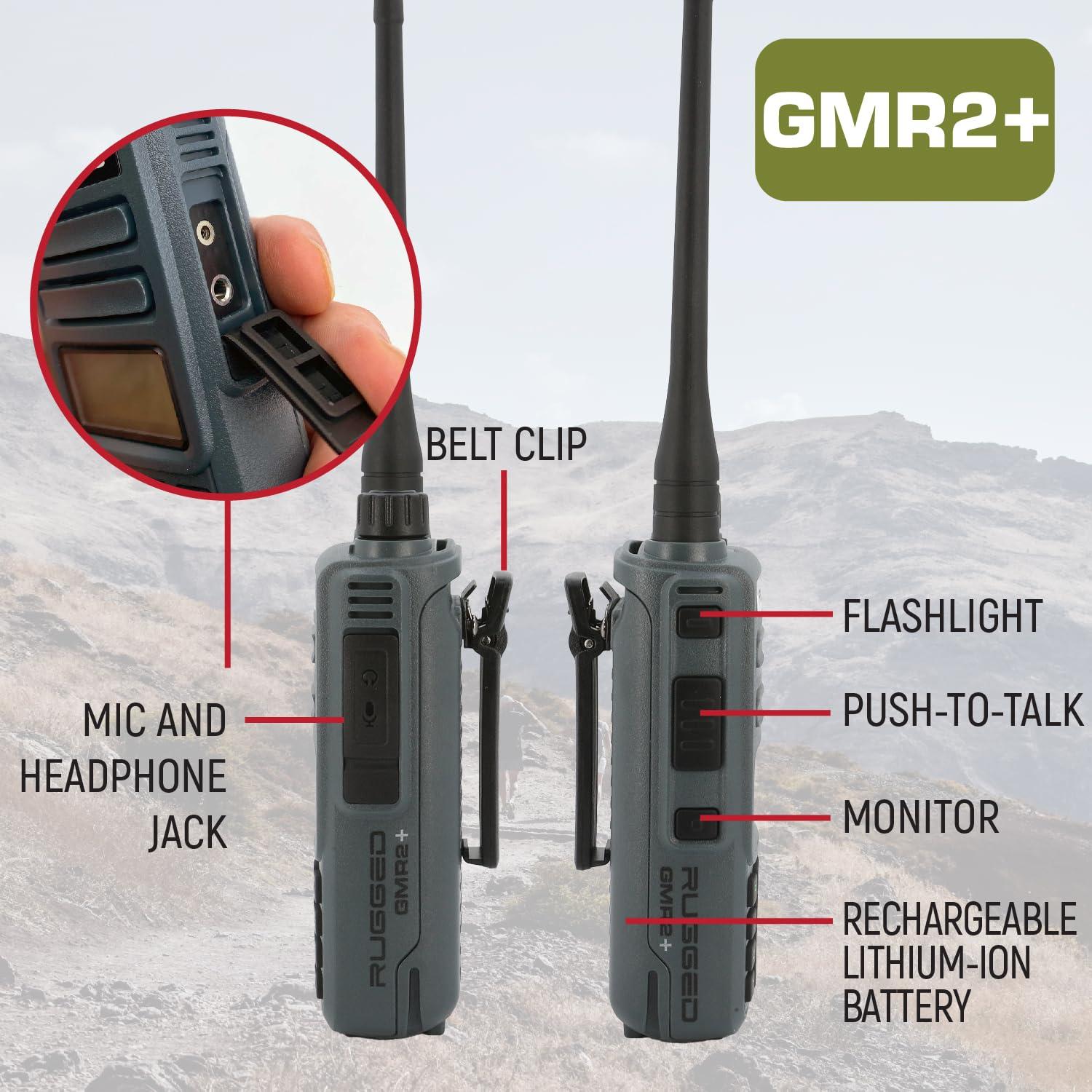 Rugged Radios Rugged Radios GMRS Two Way Handheld Radio Walkie Talkie for Hiking Camping Overlanding Off Road Features Grey Long Range Weather Channels and Rechargeable Battery