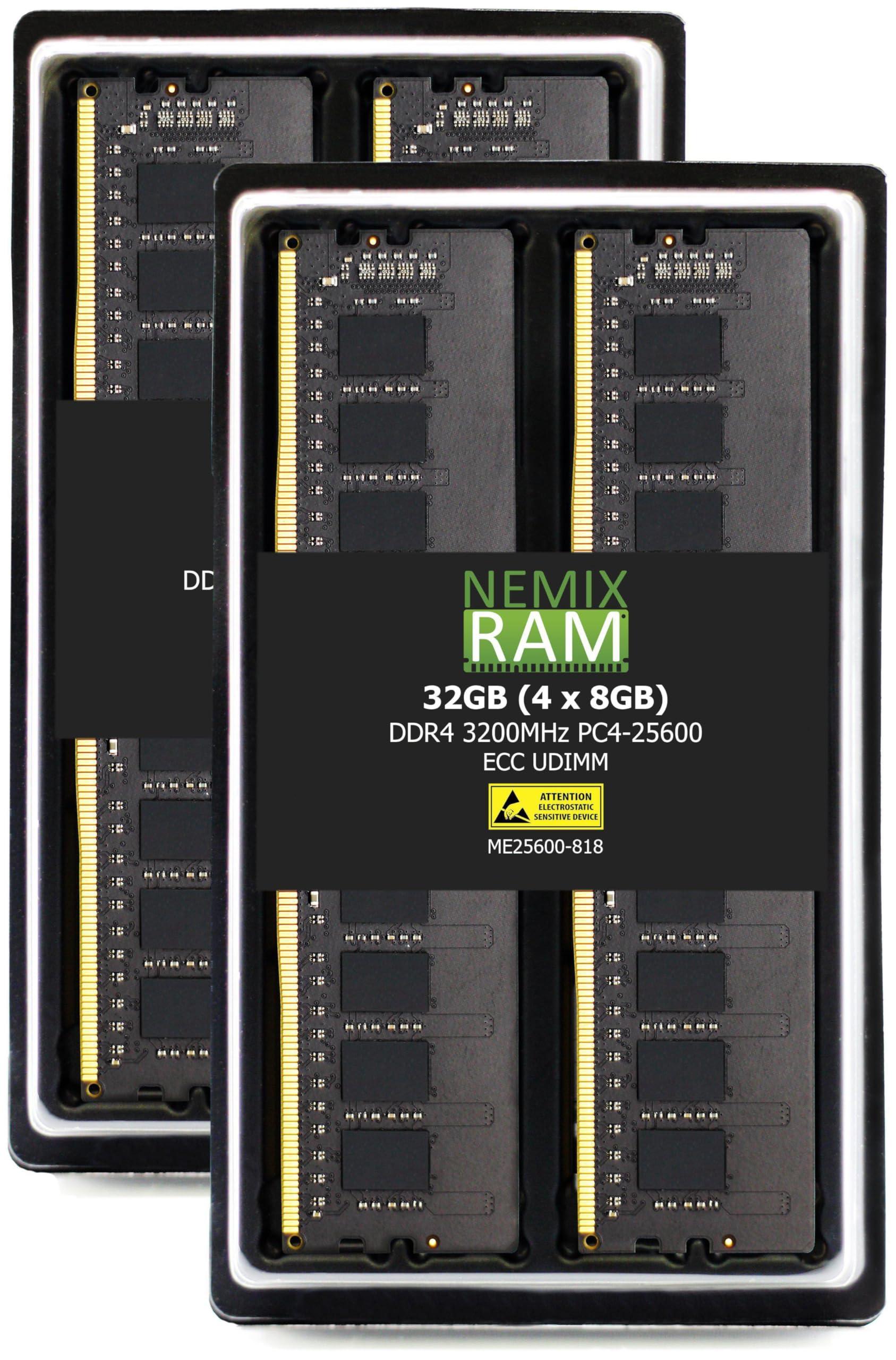 NEMIX RAM NEMIX RAM 32GB (4X8GB) DDR4 3200MHZ PC4-25600 1Rx8 1.2V 288-PIN ECC Unbuffered UDIMM KIT