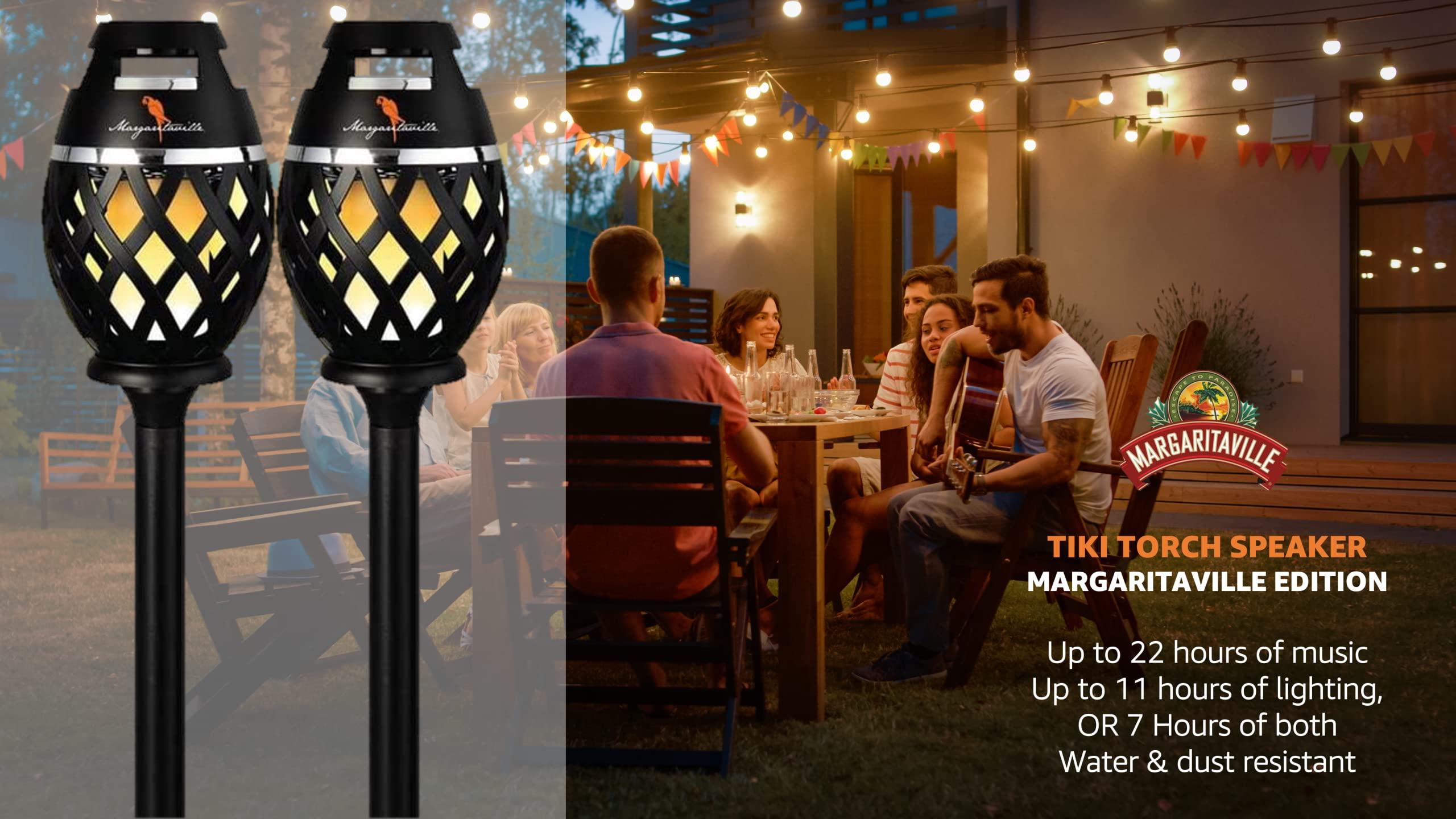 Sakar Margaritaville Tiki Torch - Waterproof Bluetooth Speaker, Portable Party Speaker with Flickering LED Lights, Perfect for Travel, Parties, Yards, and Pools (2 Pack)
