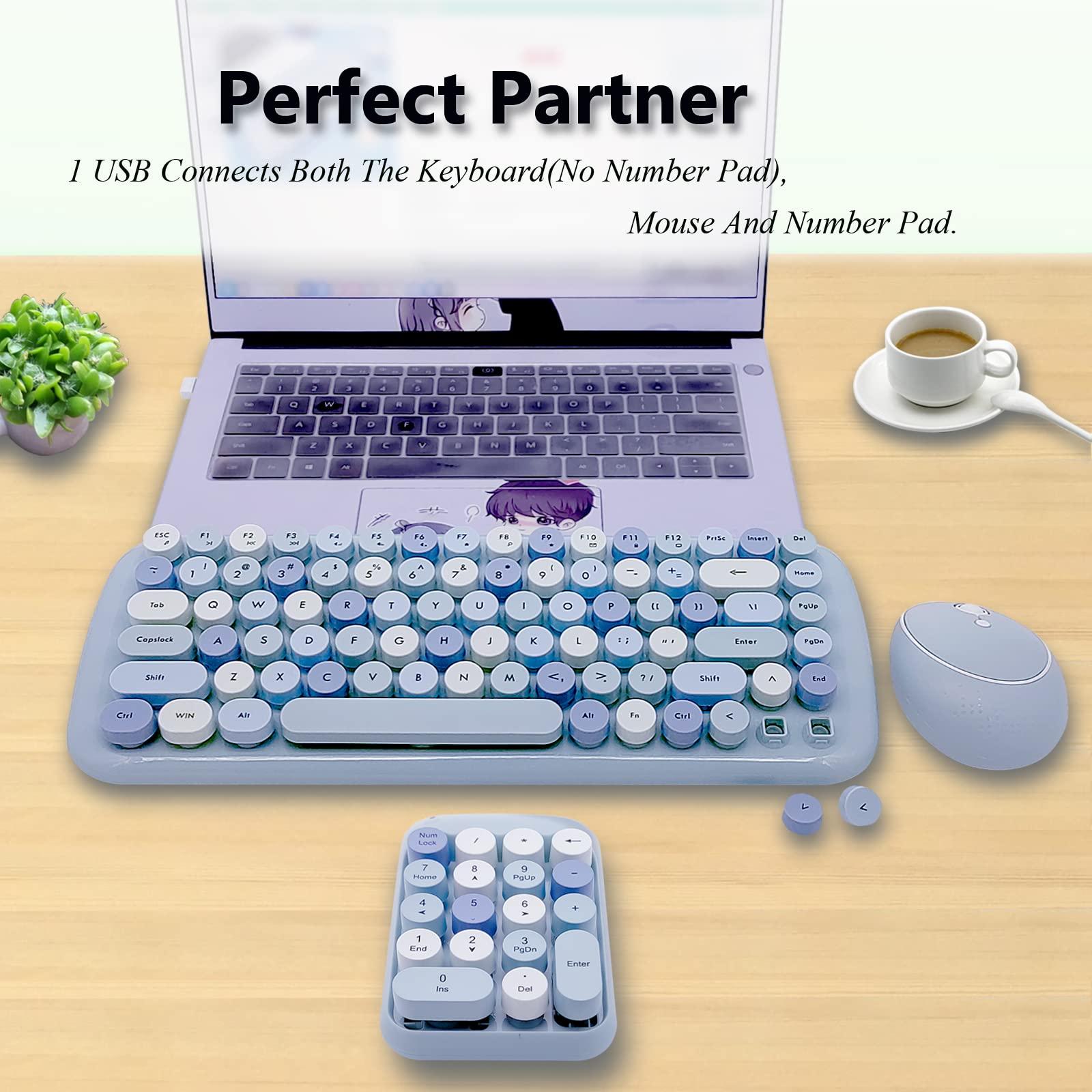 Seaciyan Seaciyan Wireless Number Pad, Ergonomic Cute Colorful Retro Mini Portable Numeric Keypad, 2.4G Cordless External Keyboard for Computer, Laptop (Blue)