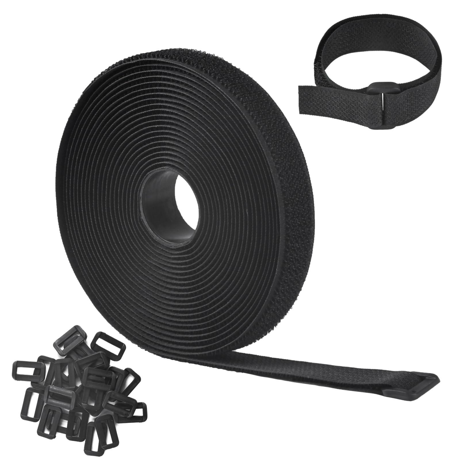 XhjzgcTech XhjzgcTech 16.4 FT Hook and Loop Straps, Fastening Cable Straps 0.78 inch Width, Adjustable Reusable Cut-to-Length Nylon Cable Ties with 25 Buckles for Securing Storage Organizer Cable Wire Management