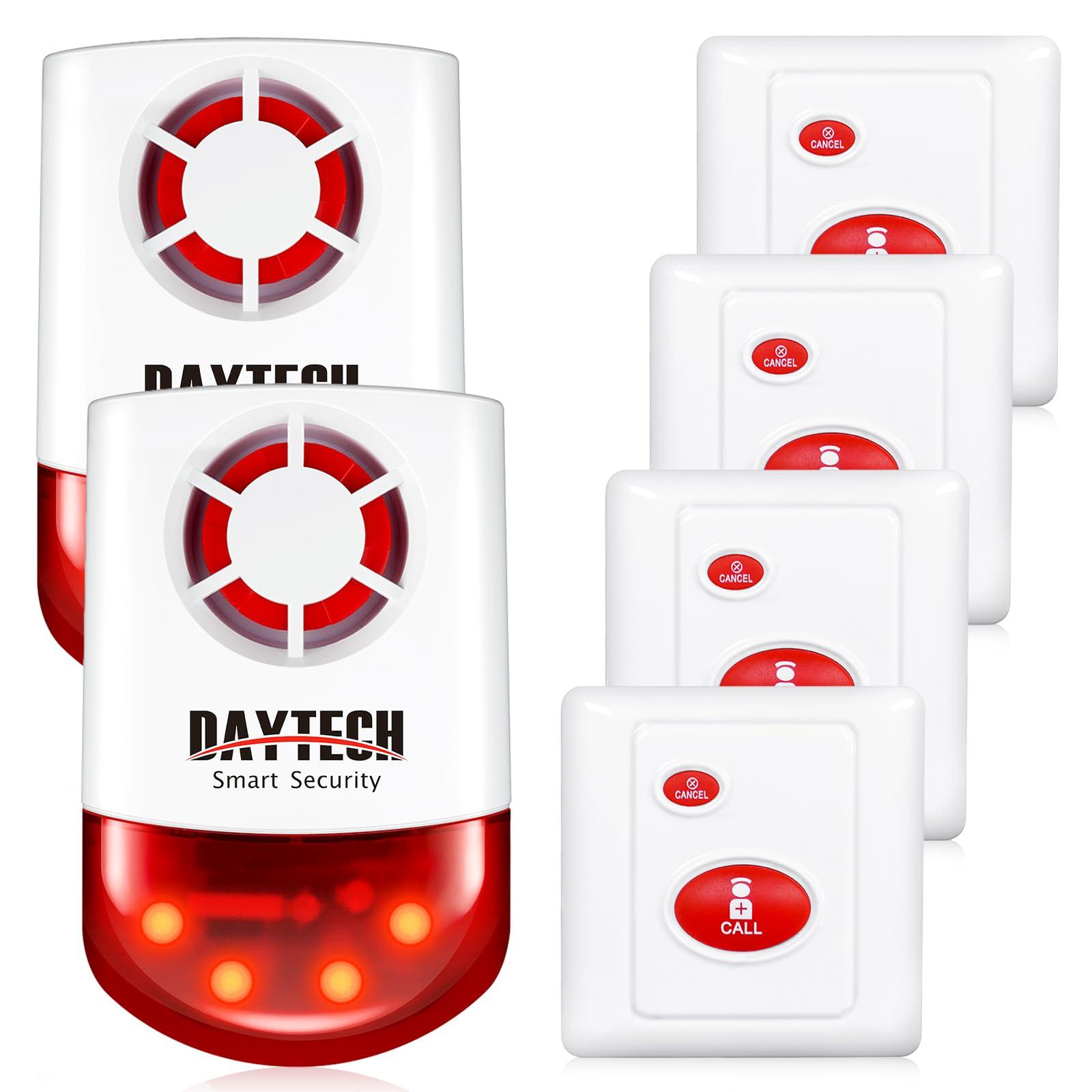 Daytech Daytech Strobe Siren Panic Alarm Button Siren Alarm with Light for Home Caring Loud Outdoor SOS Alert System 2 Red Flashing Siren and 4 Emergency Button for Store Hotel Jewelry Shop Security