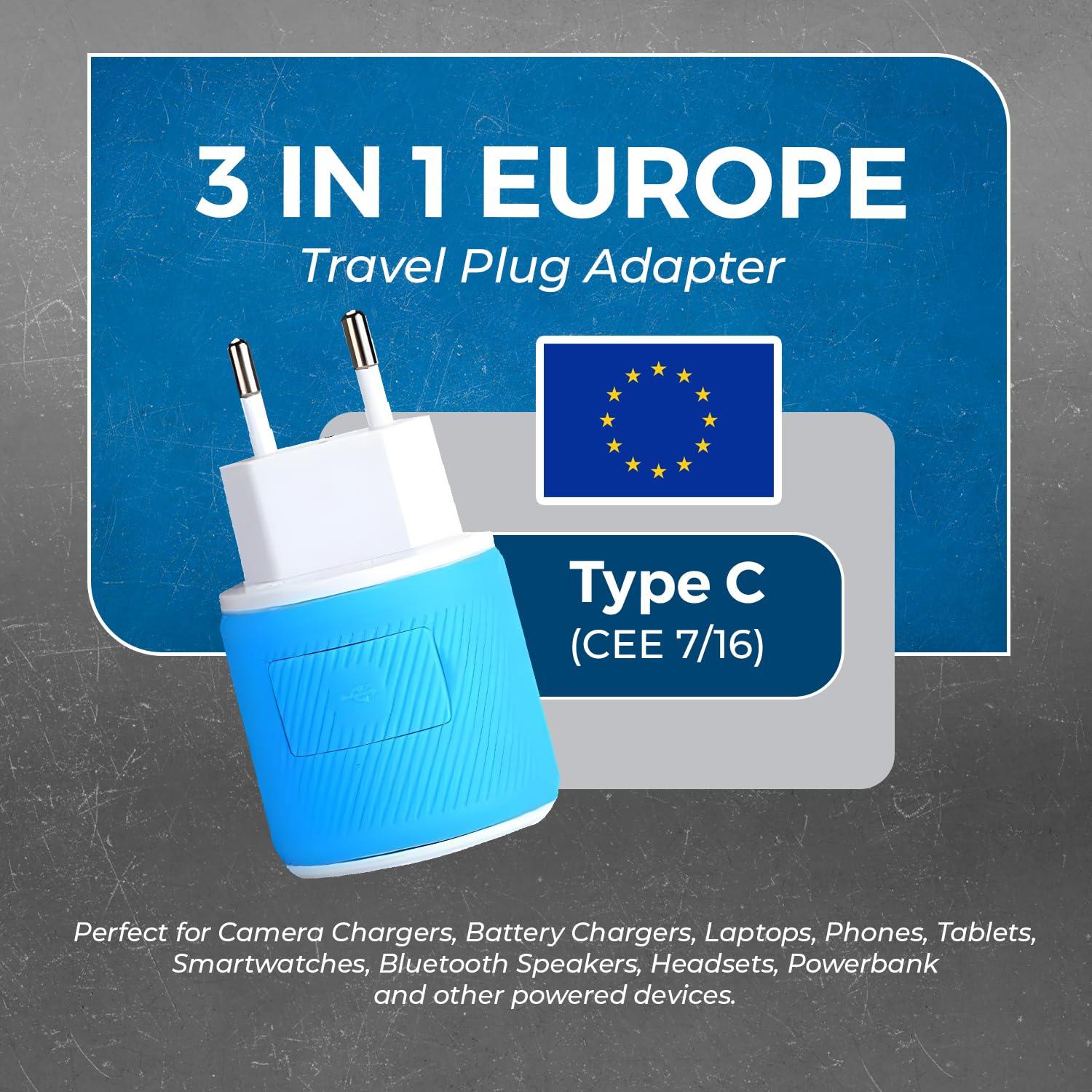 OREI European Travel Plug Adapter with Dual USB - for Most of Europe - Type C (U2U-9C), Will Work with Cell Phones, Camera, Laptop, Tablets, iPad, iPhone and More
