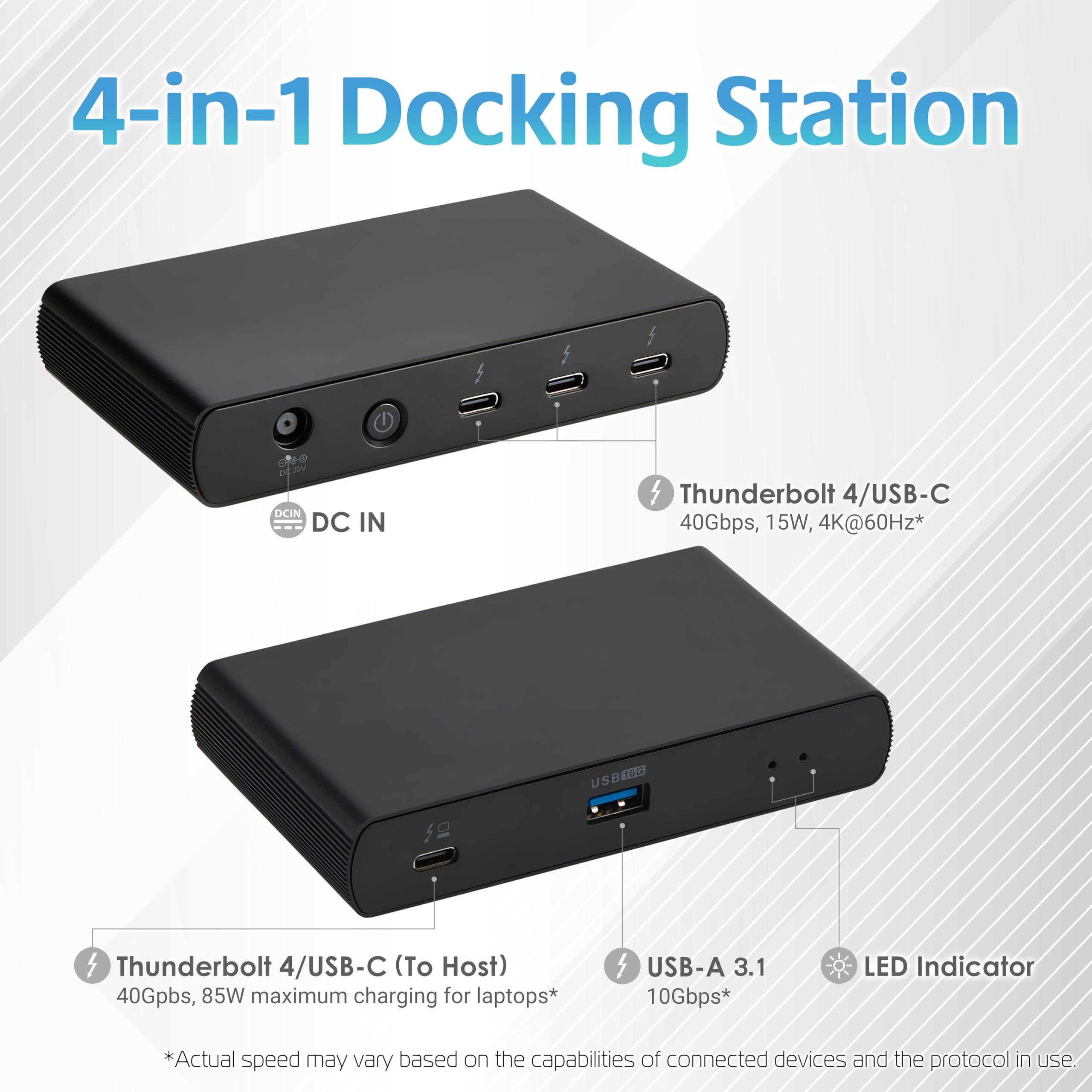 Amazon Basics Amazon Basics Thunderbolt4/USB4 Docking Station, 3X Downstream TBT4 (Dual Display), 1xUSB A 3.1, Black, 4.76 x 2.84 x 0.86 inches