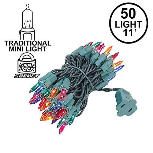 Novelty Lights Novelty Lights 50 Light Multi Christmas Mini String Light Set, Green Wire, Indoor/Outdoor UL Listed, 11' Long