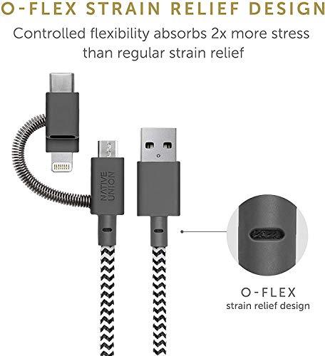 Native Union Native Union Belt Cable Universal - 6.5ft Ultra-Strong Reinforced [MFi Certified] Durable Charging Cable with 3-in-1 Adaptor for Lightning, USB-C and Micro-USB Devices (Zebra)