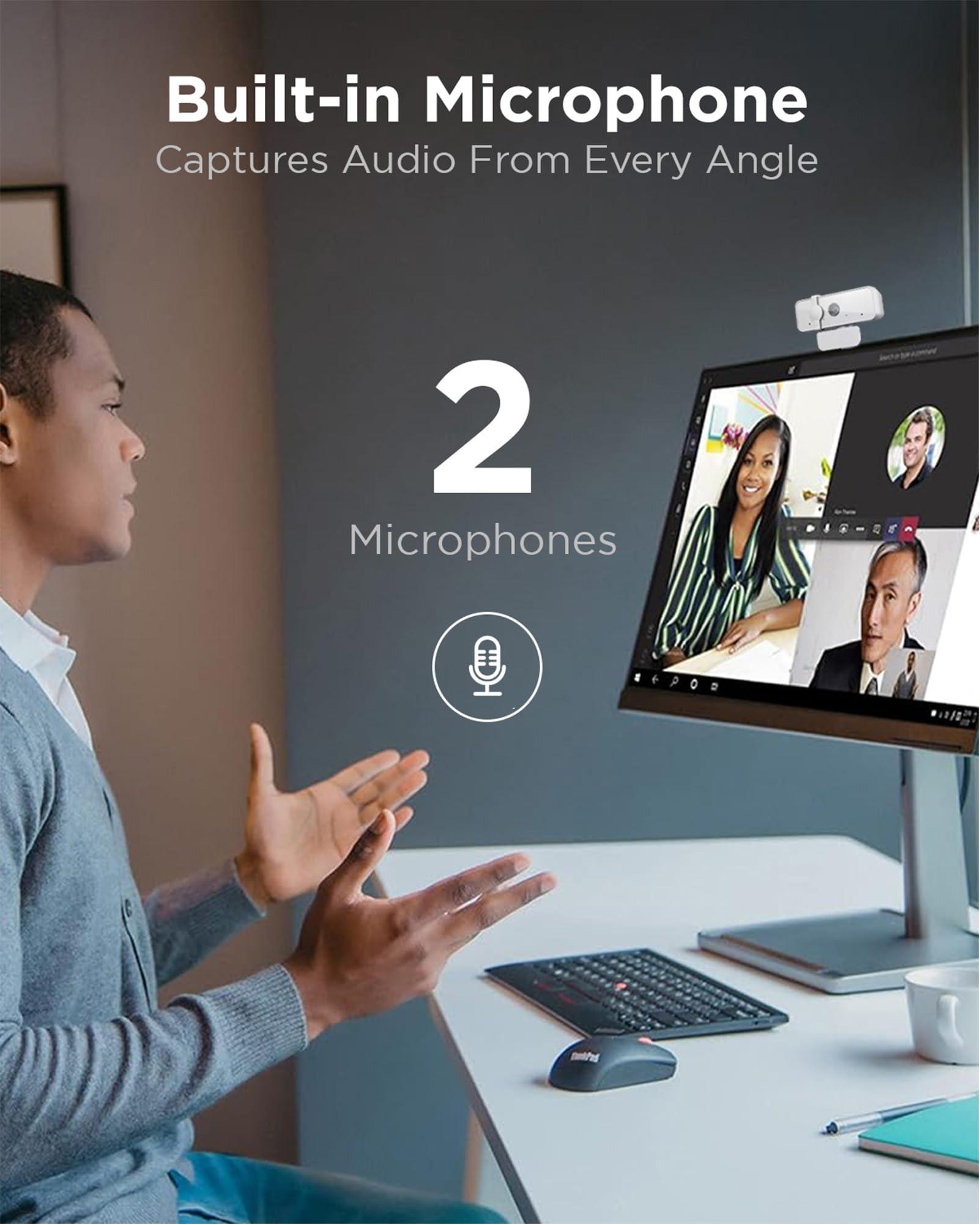 Lenovo Lenovo HD 1080p Webcam (300 FHD) - Monitor Camera with 95 Wide Angle, 360 Rotation Pan & Tilt, Dual Microphones Attachable Desktop Cam with Privacy Shutter for Remote Work, Streaming & Gaming