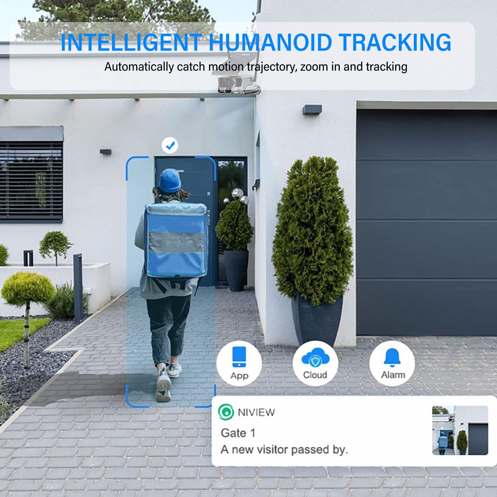 Heayzoki Heayzoki Solar Security Camera, 4K 8MP Dual Lens Full Color Night Motion Detection 4G Network Surveillance Camera with 180 Video Screen, Human Shape Recognition, Solar Panel, IP66