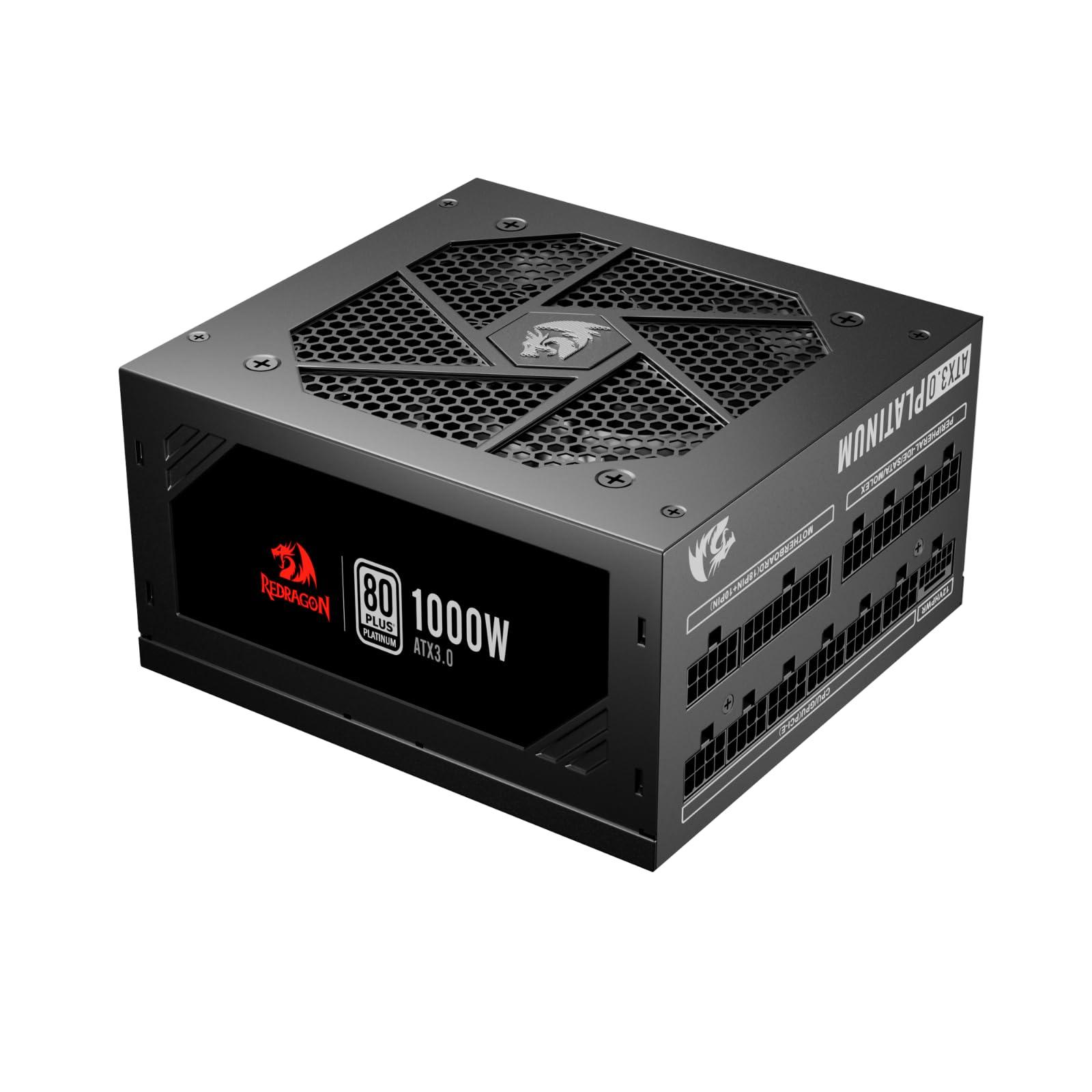 Redragon Redragon PSU017 80+ Platinum 1000 Watt ATX 3.0 & PCIe 5.0 Fully Modular Gaming Power Supply, 80 Plus Certified, 100% Japanese Capacitors & Low Noise Smart-ECO Fan, Fully Modular w/12VHPWR Cable