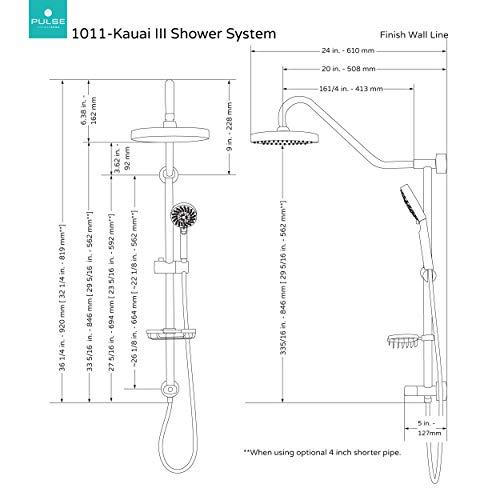PULSE ShowerSpas PULSE ShowerSpas 1011-III-BN Kauai III Shower System with 8" Rain Showerhead, 5-Function Hand Shower, Adjustable Slide Bar and Soap Dish, Brushed Nickel Finish