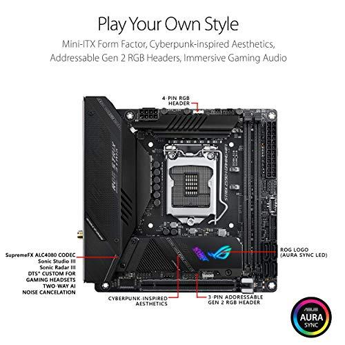 ASUS ROG Strix Z590-I Gaming WiFi 6E LGA 1200 (Intel® 11th/10th Gen) mini-ITX gaming motherboard (PCIe 4.0, 8+2 power stages,Thunderbolt 4 Onboard,2.5 Gb LAN, USB 3.2 Gen 2 front panel Type-C,2x M.2 slots)