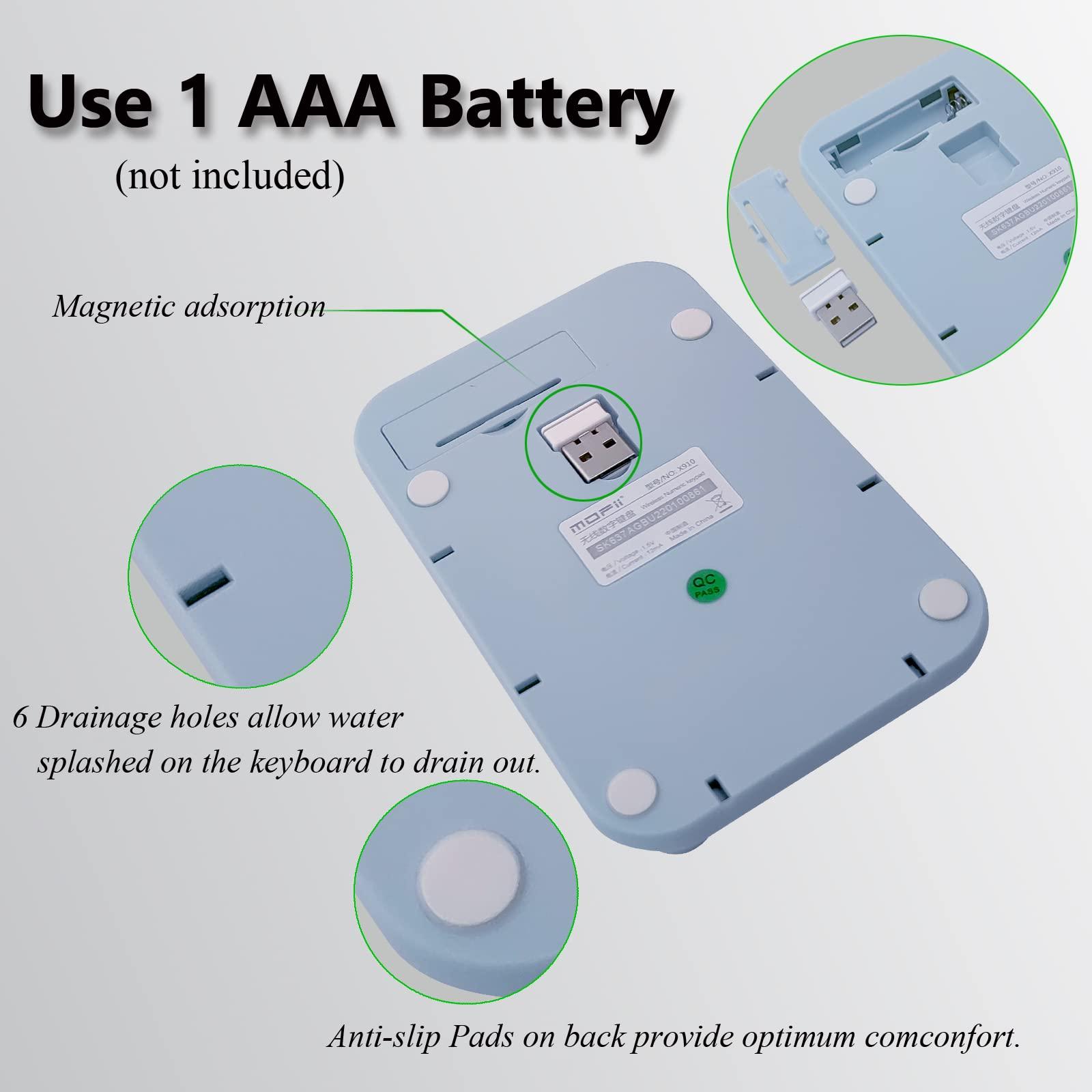 Seaciyan Seaciyan Wireless Number Pad, Ergonomic Cute Colorful Retro Mini Portable Numeric Keypad, 2.4G Cordless External Keyboard for Computer, Laptop (Blue)