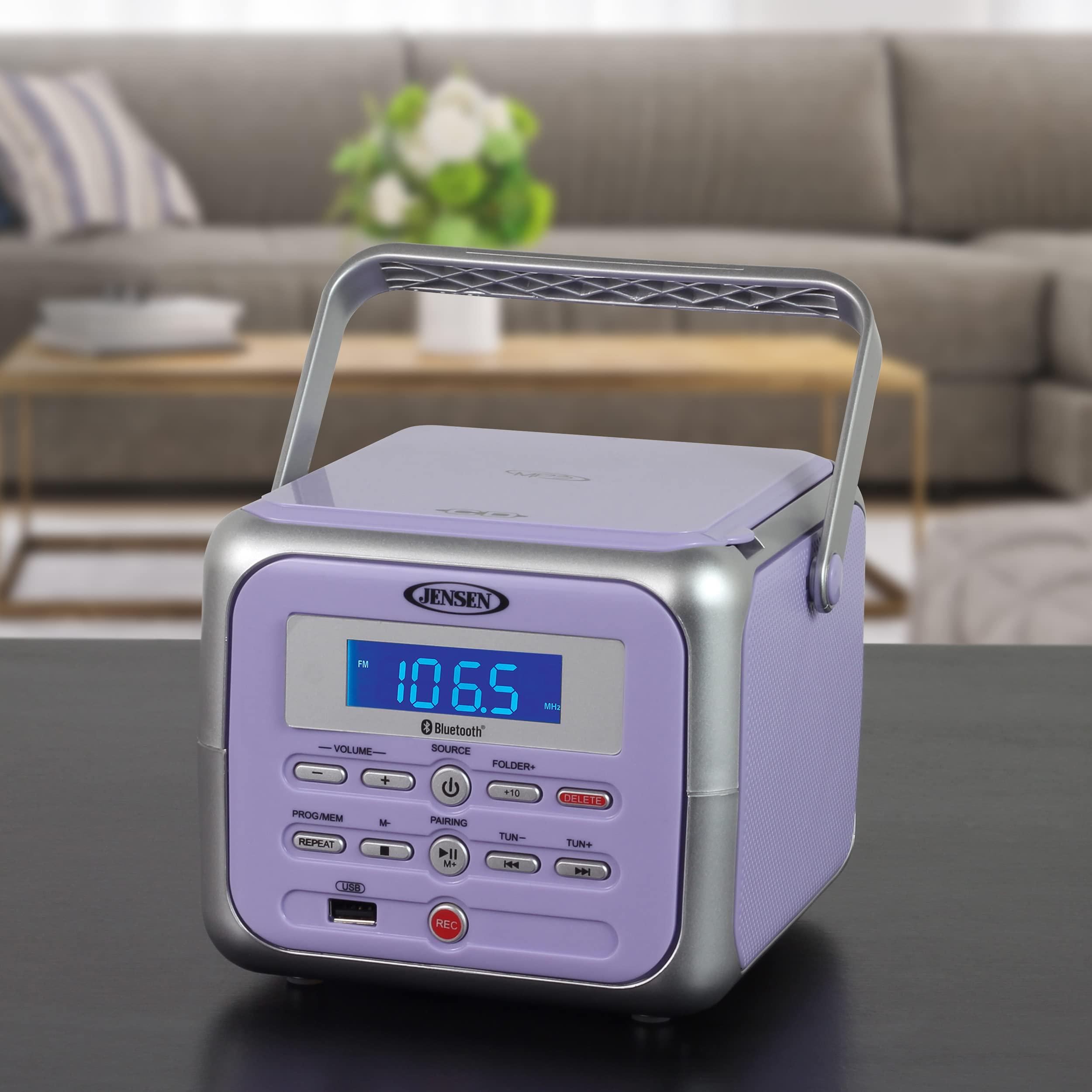 Jensen Jensen CD-660 Portable Stereo CD Player Boombox with Bluetooth | FM Radio | USB | Aux-in Headphone Jack | CD-R/RW MP3 Playback | (Lavender Purple)