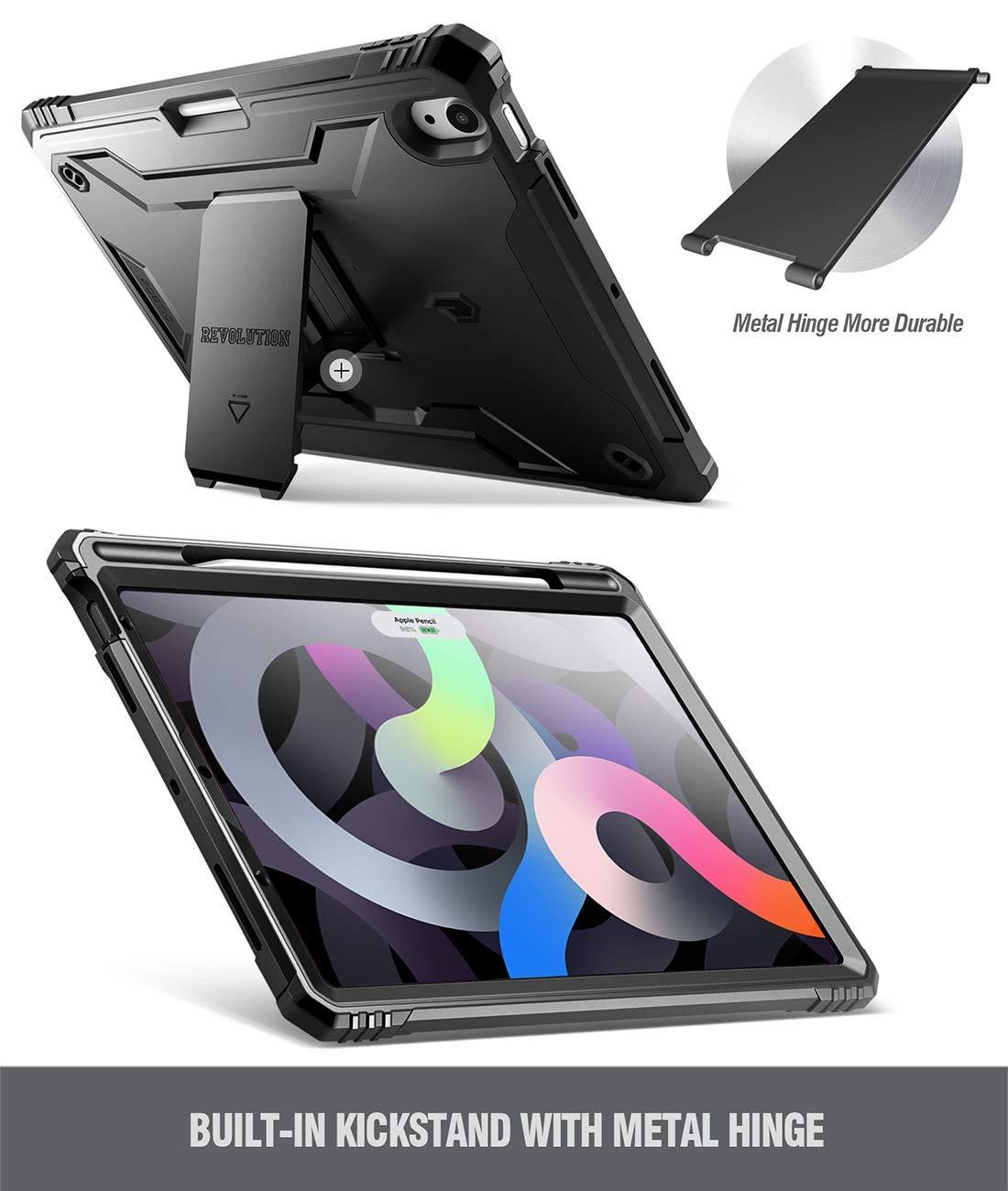 Poetic Poetic Revolution Case Designed for iPad Air 5 / iPad Air 4 10.9 inch, Full-Body Rugged Shockproof Protective Cover with Kickstand and Built-in-Screen Protector, Black