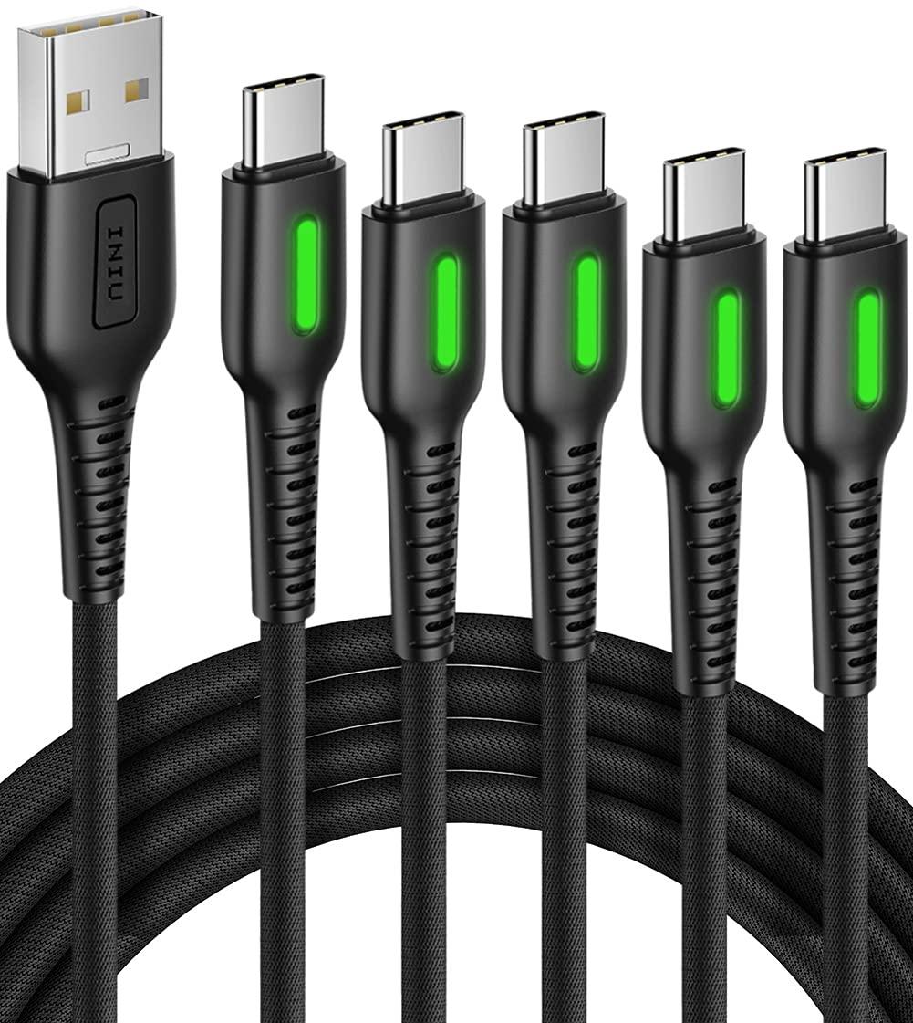 INIU INIU USB C Cable, [5 Pack 3.1A] QC 3.0 Fast Charging USB Type C Cable, (1.6+3.3+3.3+6.6+6.6ft) & 2-Pack 6.6ft Braided USB-C to USB-C Charging Cable - 240W Fast Charger Cord
