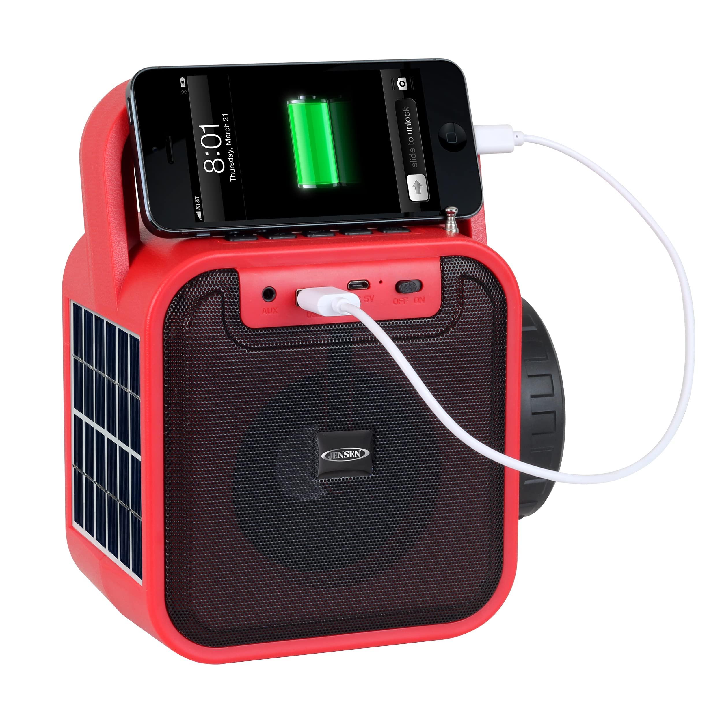 Jensen JENSEN JEP-175 Portable Bluetooth Rechargeable Speaker with Built-in Emergency USB Charging Port, FM Radio, Flashlight and Solar Charging Pane