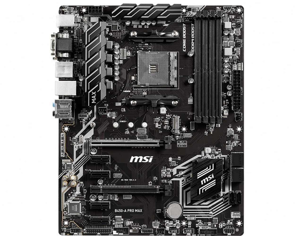 MSI MSI ProSeries AMD Ryzen 2ND and 3rd Gen AM4 M.2 USB 3 DDR4 D-Sub DVI HDMI Crossfire ATX Motherboard (B450-A Pro Max) (B450APROMAX)