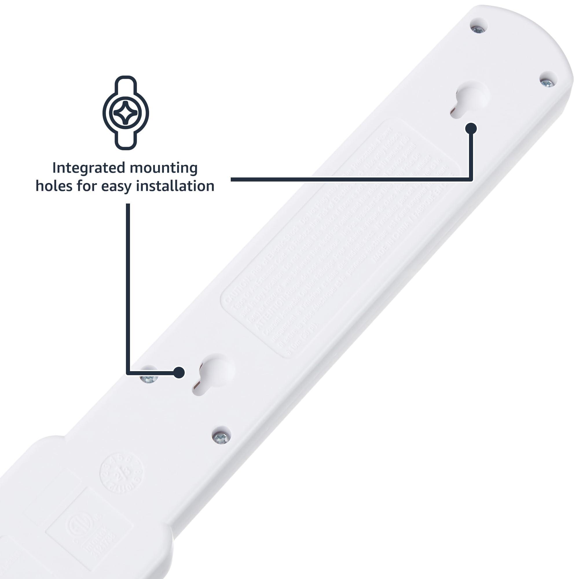 Amazon Basics Amazon Basics Rectangular 6-Outlet, 200 Joule Surge Protector Power Strip with Circuit Breaker, 2 Foot Cord Length, White - Pack of 2