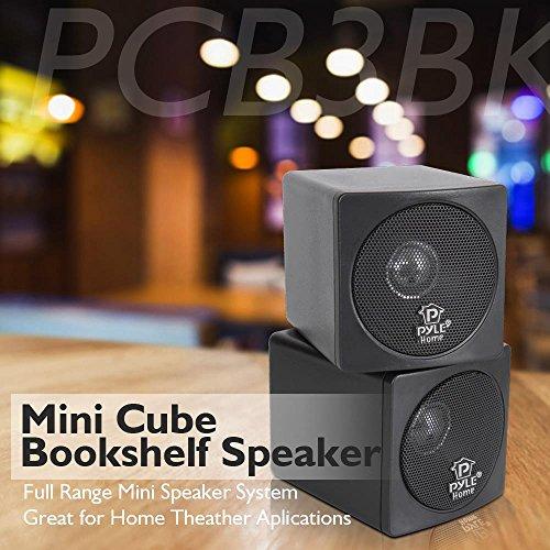 Pyle Pyle Home 3\" Mini Cube Bookshelf Speakers - 100W Small Bookshelf Speakers w/ 3\" Paper Cone Driver, 8 Ohm - Passive Audio Bookshelf Speaker Pair For Home Theater Stereo Surround Sound (Black)