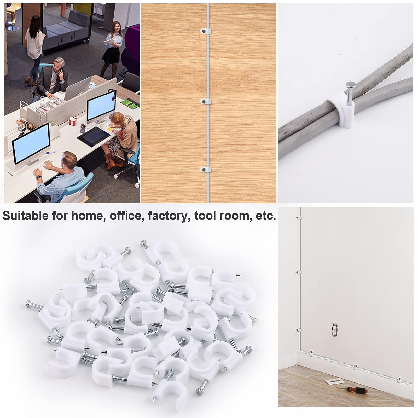Marvelity 500pcs Cable Clips with Steel Nail in Cable Clips White 4mm 5mm 6mm 8mm 10mm Cable Wire Clips Cable Wall Clip Wire Staples Cord Clips for Wall Coaxial Cable Staples RG6 RG59 CAT6 RJ45 Wire Clips