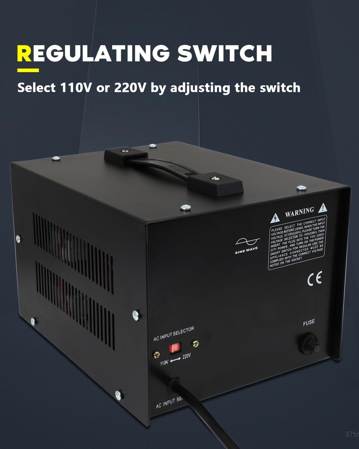 FAHKNS Voltage Converter Transformer 2000w,Step Up/Down Power Converter AC 110v to 220v / 220v to 110v,Transformer Converter with Two Spare Fuses,2 Universal Sockets,2 US Outlets,Circuit Breaker Protection