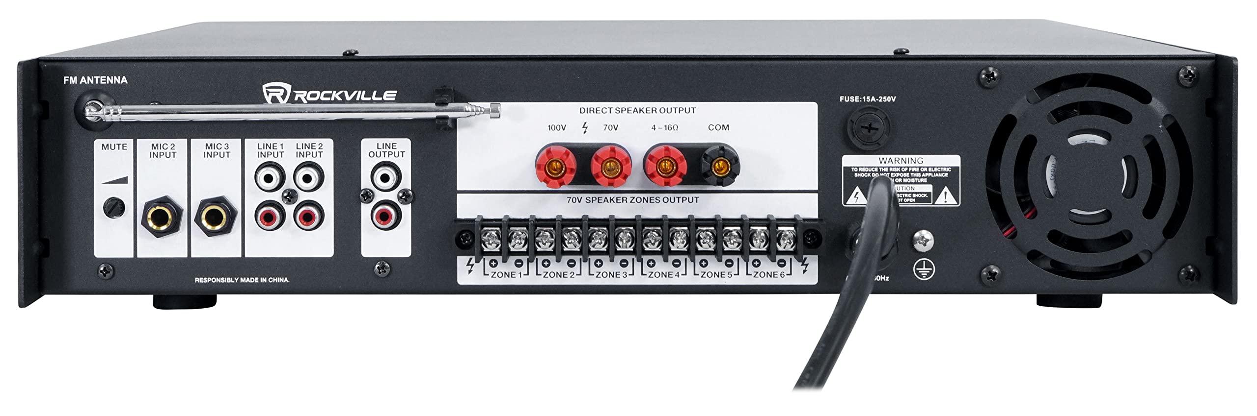 Rockville Rockville RCS650-6 650 Watt 6 Zone 70V Commercial Amplifier, Bluetooth, 3 Mic Inputs, Perfect for Restaurants, Bars, Cafs, Schools, Lounges