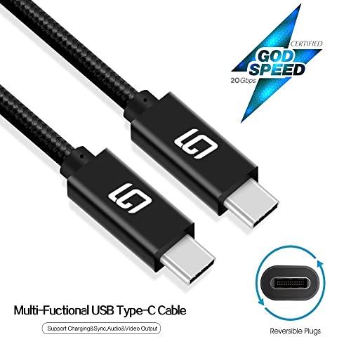 GodSpin GodSpin USB C to USB C Cable (20Gbps) SuperSpeed [Certified] USB Type-C to USB Type-C, 100W Power (USB 3.1, 3.2, Thunderbolt 3) Nylon Braided, Dual 4k or Single 5k @60hz Display (6.6ft/20Gbps)