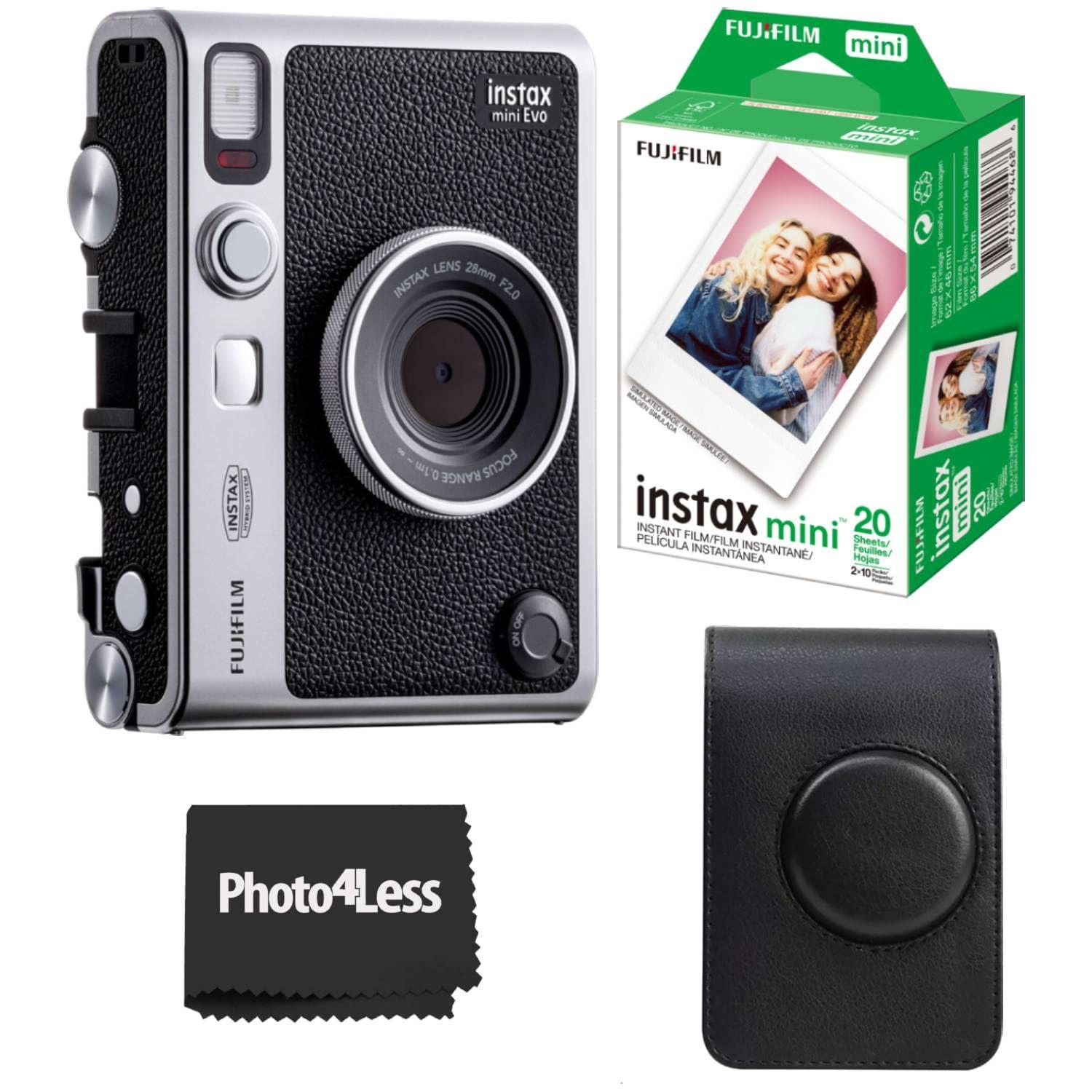 Fujifilm Fujifilm Instax Mini EVO Hybrid Instant Camera Bundle with Case Compatible with Fujifilm Instax Mini EVO + Fujifilm Instax Mini Twin Pack Instant Film (16437396) (Black)