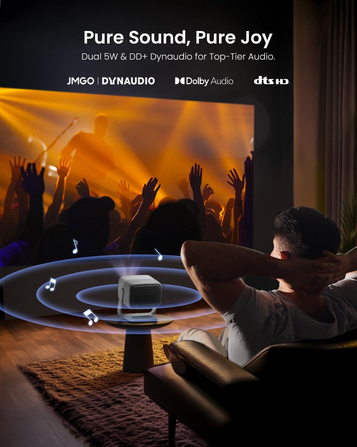 JmGO JMGO N1 Portable Projector 1080P FHD, 4K Supported, 150\" MALC Triple Laser 3D Movie Projector for Home Theater Outdoor, Gimbal Auto Image Correction, 750 Lumens, 2x5W Dynaudio Speakers, Android TV 11