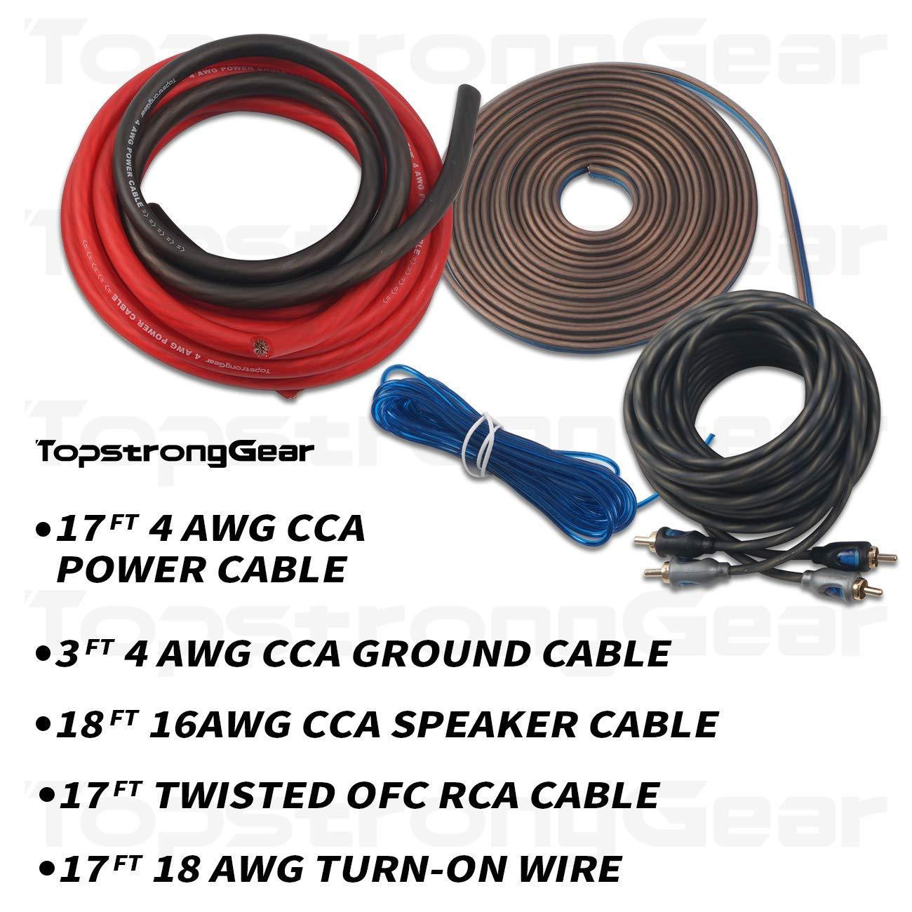 TOPSTRONGGEAR TOPSTRONGGEAR 4 Gauge Amp Kit True 4 AWG Amplifier Installation Wiring Amp Kit Install Cables Car Audio Wire