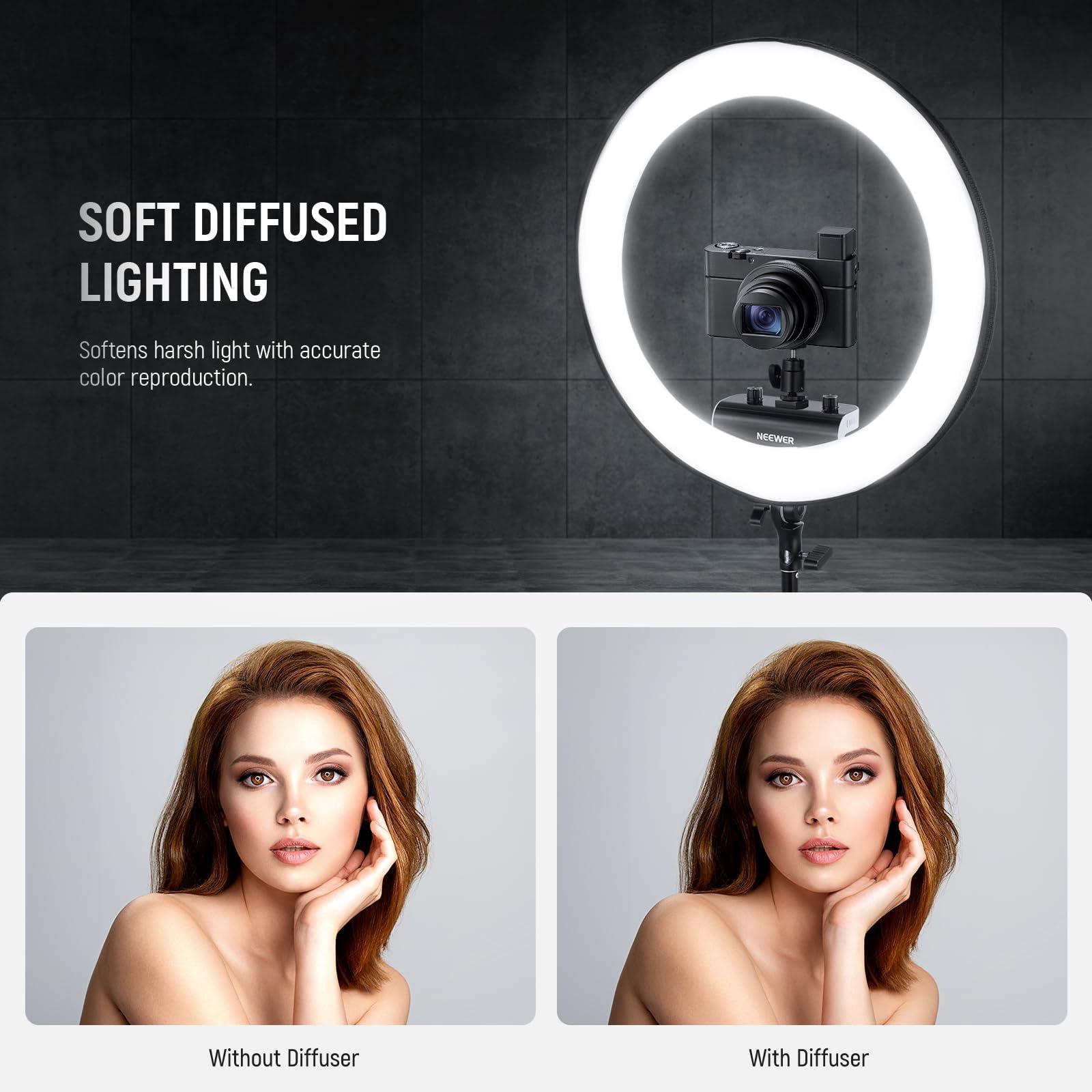 Neewer NEEWER Professional Ring Light with Stand and Phone Holder, Diffuser Included, 18 inch Ultra Thin, 45W 2900K-7000K TLCI98, App Control, Softer Lighting for Makeup Live Stream TikTok, RP18B Pro White