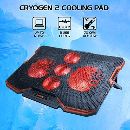 ENHANCE ENHANCE Cryogen Gaming Laptop Cooling Pad - Fits 17 in. Computer , PS4 - Adjustable Laptop Cooling Stand with 5 Quiet Cooler Fans , 2 USB Ports and LED Lighting - Slim Portable Design 2500 RPM (Red)