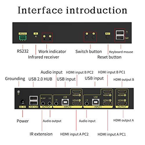 eKL eKL HDMI KVM Switch 2 in 2 Out Dual Monitor Extended Display 4K@60Hz 4:4:4 with Audio and USB 2.0 Hub Sharing PC Monitor Keyboard Mouse Switcher