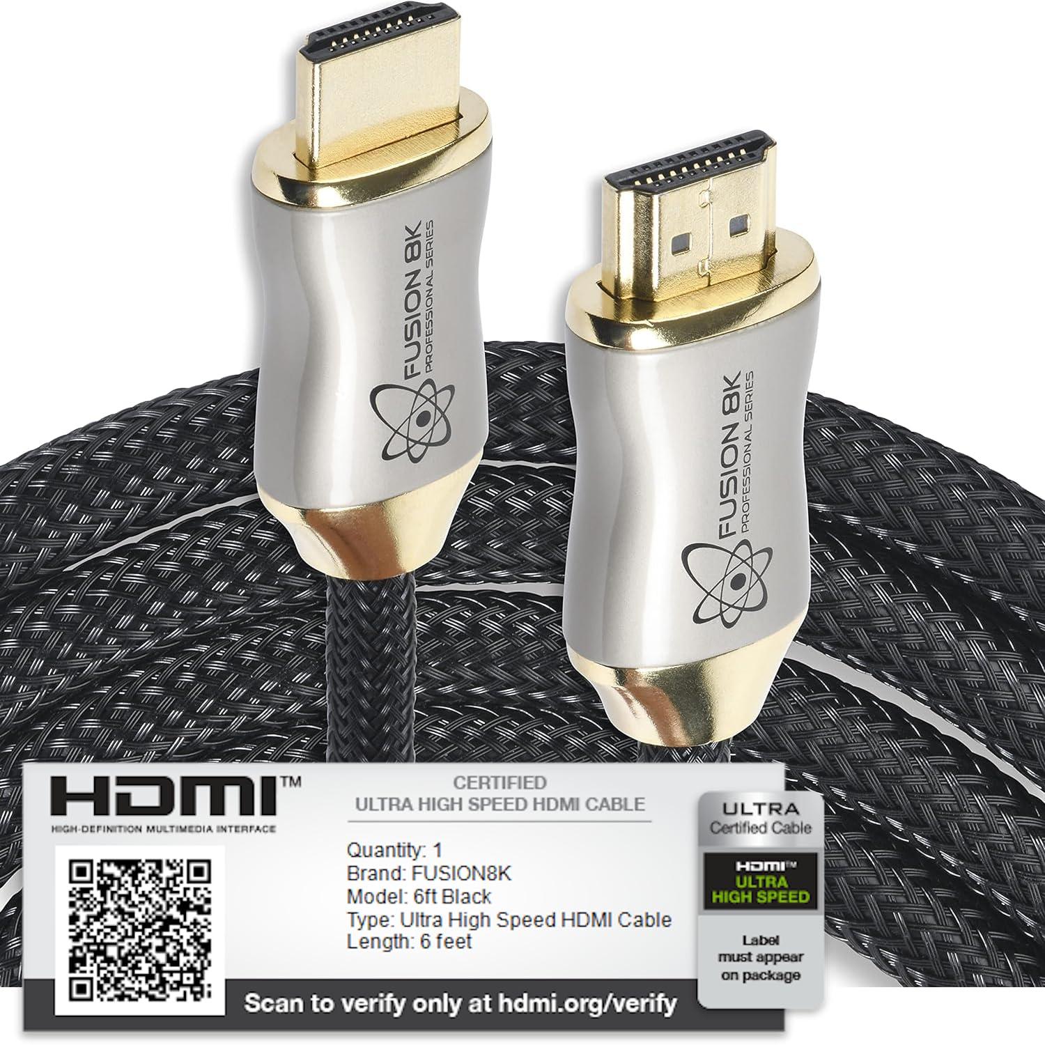 Fusion8K Fusion8K HDMI 2.1 Certified Cable Supports 10K 8K @60Hz and 4K @120Hz Compatible with All TVs, BluRay, Xbox Series X, PS5 (6 Feet)
