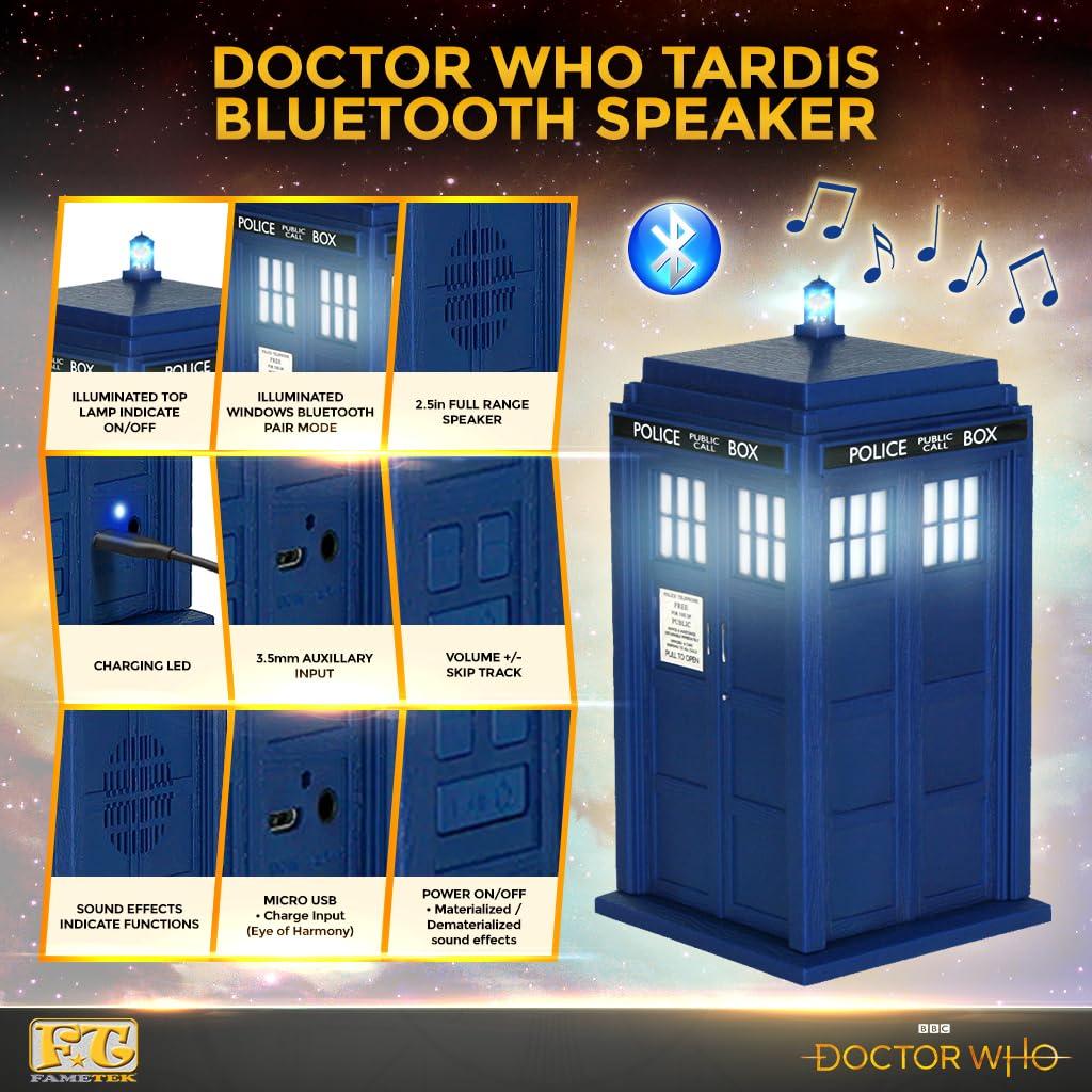 FAMETEK FAMETEK Doctor Who Tardis Bluetooth Speaker. Plays Music, Lights Up, Detailed Tardis Sounds Effects | Best Doctor Who Gifts. Doctor Who Collectibles