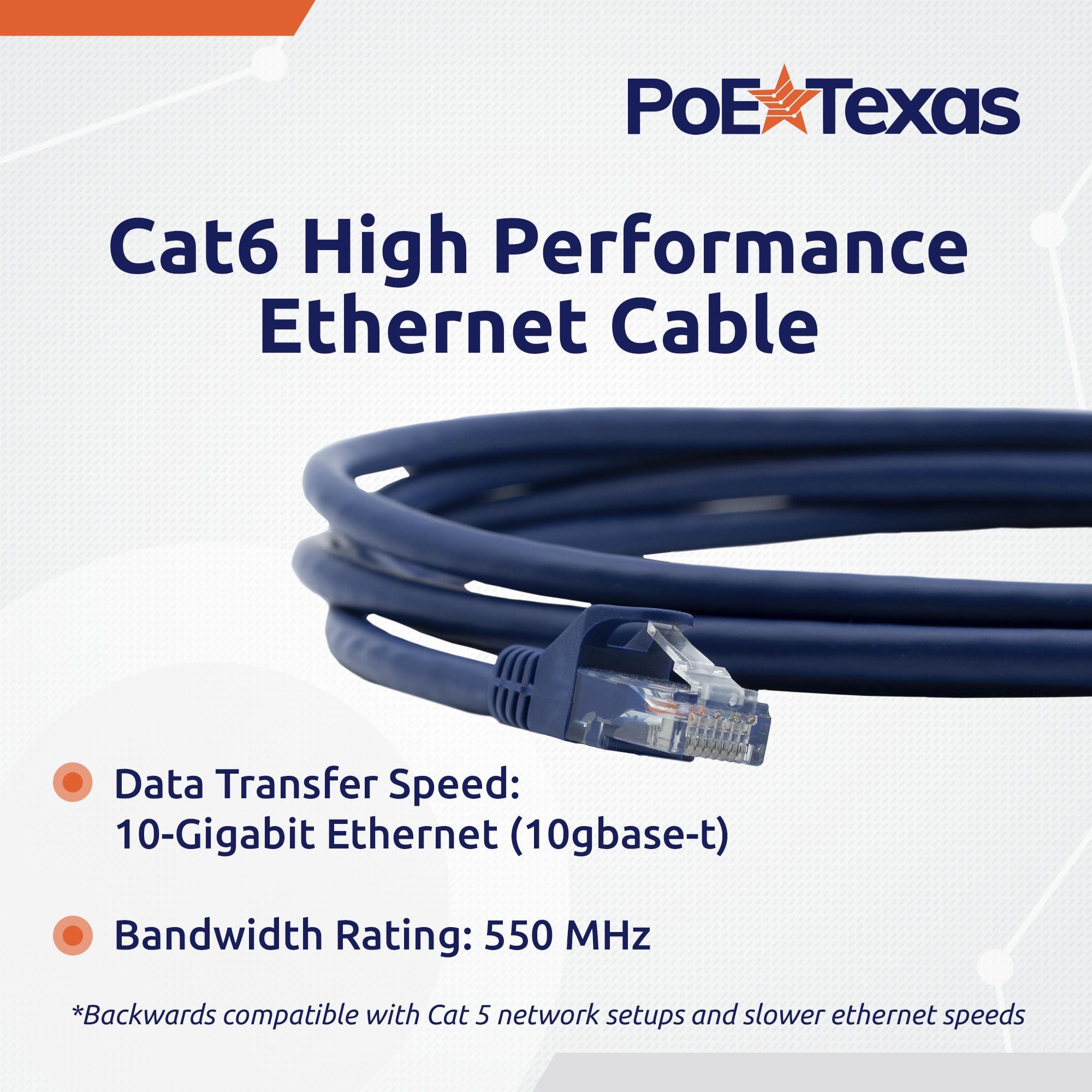 PoE Texas PoE Texas Cat 6 Ethernet Cable 3 Ft - 10 Pack - Snagless Patch Cable - 10 Gigabit High Speed 24AWG Network Cable - Cat6 Ethernet Cable Cat 6 Cable - Cat 6 Internet Cable Ethernet Cord (Blue, 3 Feet)
