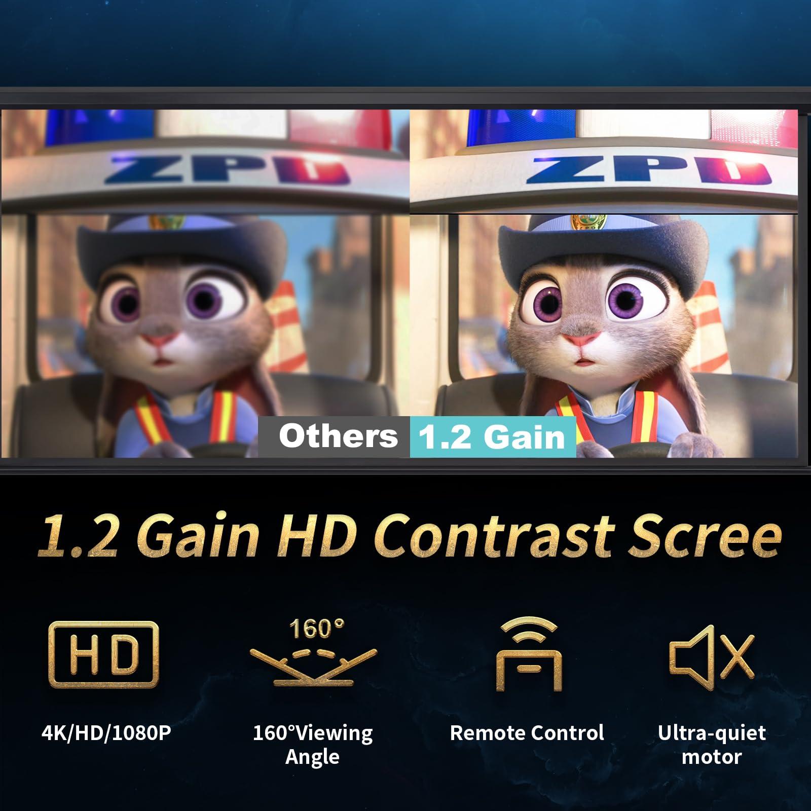 FRAYSCENT Motorized Projector Screen Pull Down 100 Inch 16:9 HD Automatic Projector Screen with Remote, Electric Retractable Black Projection Screen Portable, Roll Up Movie Screens for Projectors Outdoor Indoor