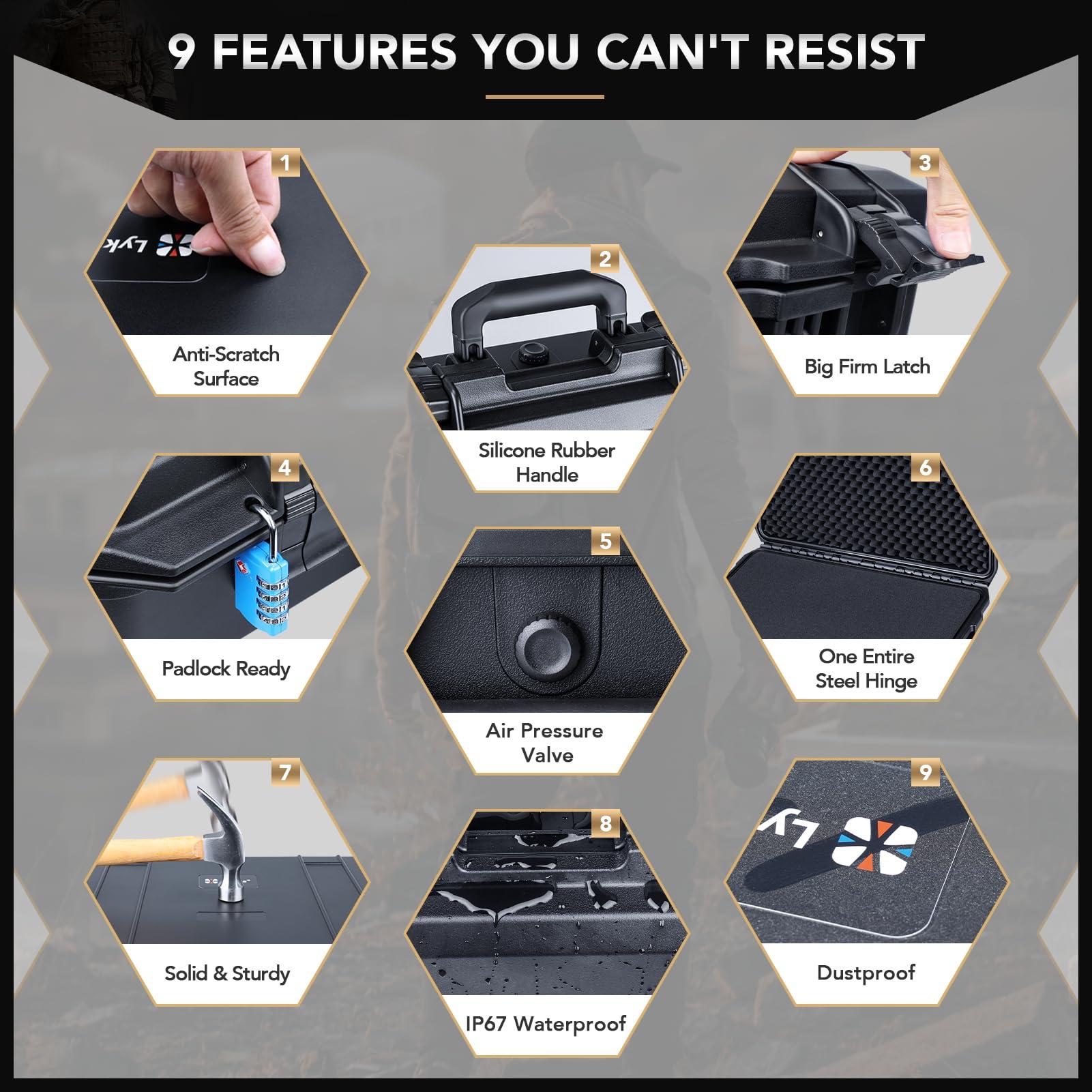 Lykus Lykus HC-5110 Large Waterproof Hard Case with Foam, Interior Size 20x11.4x6.7 inch, Suitable for gun,electronic equipment and more