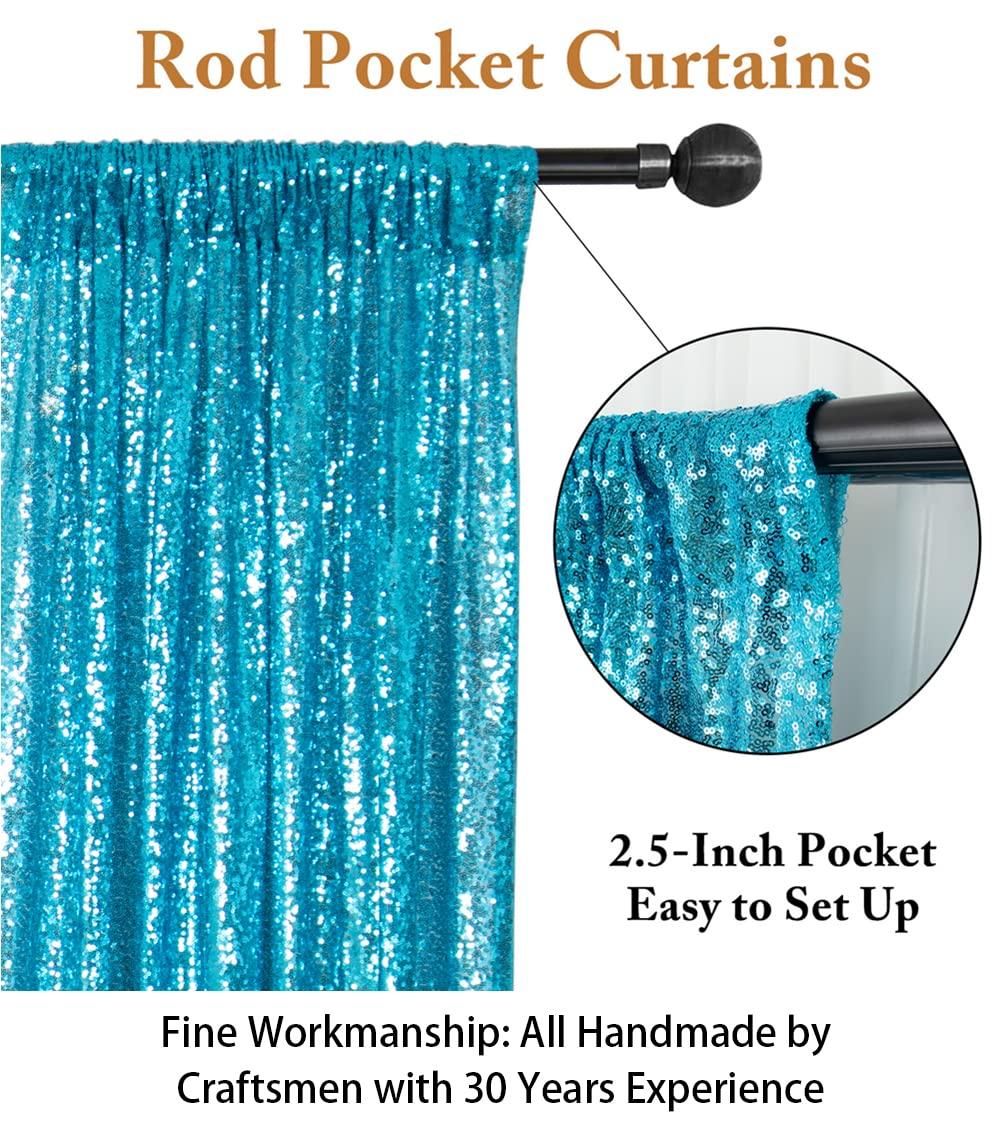 ShinyBeauty ShinyBeauty Sequin Backdrop Curtains 4 Panels Aqua 2FTx8FT Sequin Fabric Photo Backdrop Curtains Turquoise Glitter Curtains for Party
