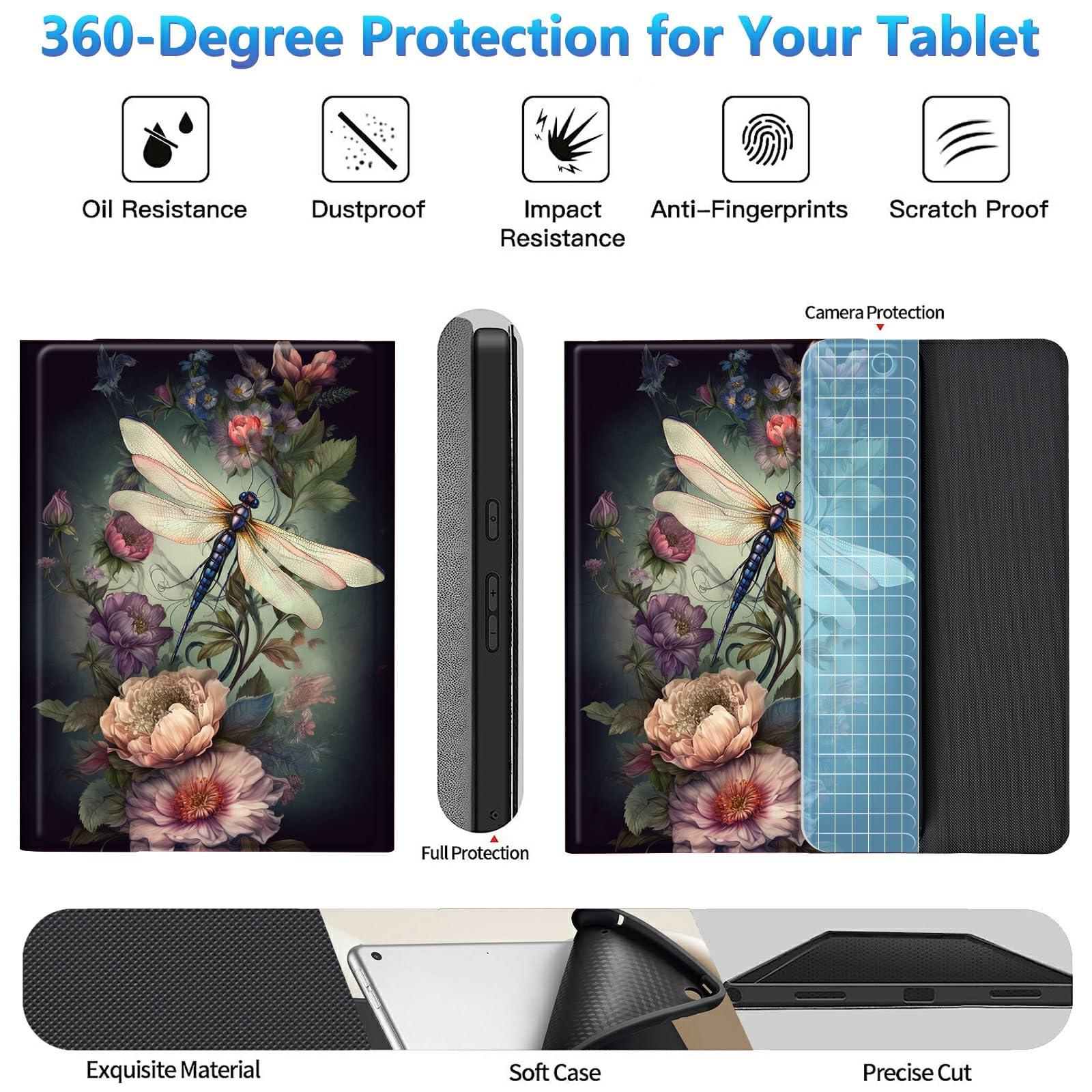 BREIDMKFM BREIDMKFM Keyboard Case for Samsung Galaxy Tab A8 10.5 Inch SM-X200/X205/X207, Galaxy Tab A8 2022 Smart Tablet Cover with Detachable Wireless Bluetooth Keyboard, Dragonfly Peony