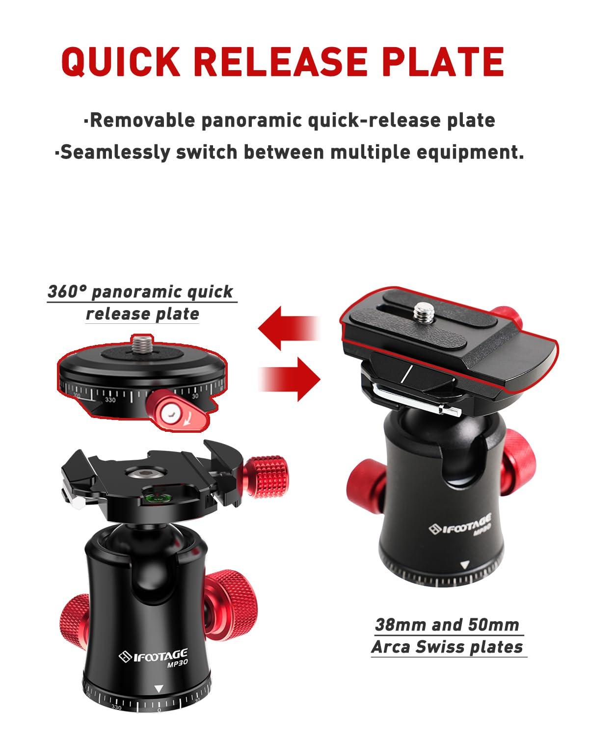 IFOOTAGE IFOOTAGE Komodo MP30 Ball Head,Metal 360 Rotating Ball Head with Panoramic Quick Release Plate, Compatible with Digital SLR Cameras, Mirrorless Cameras and Digital Cameras Load 22lbs