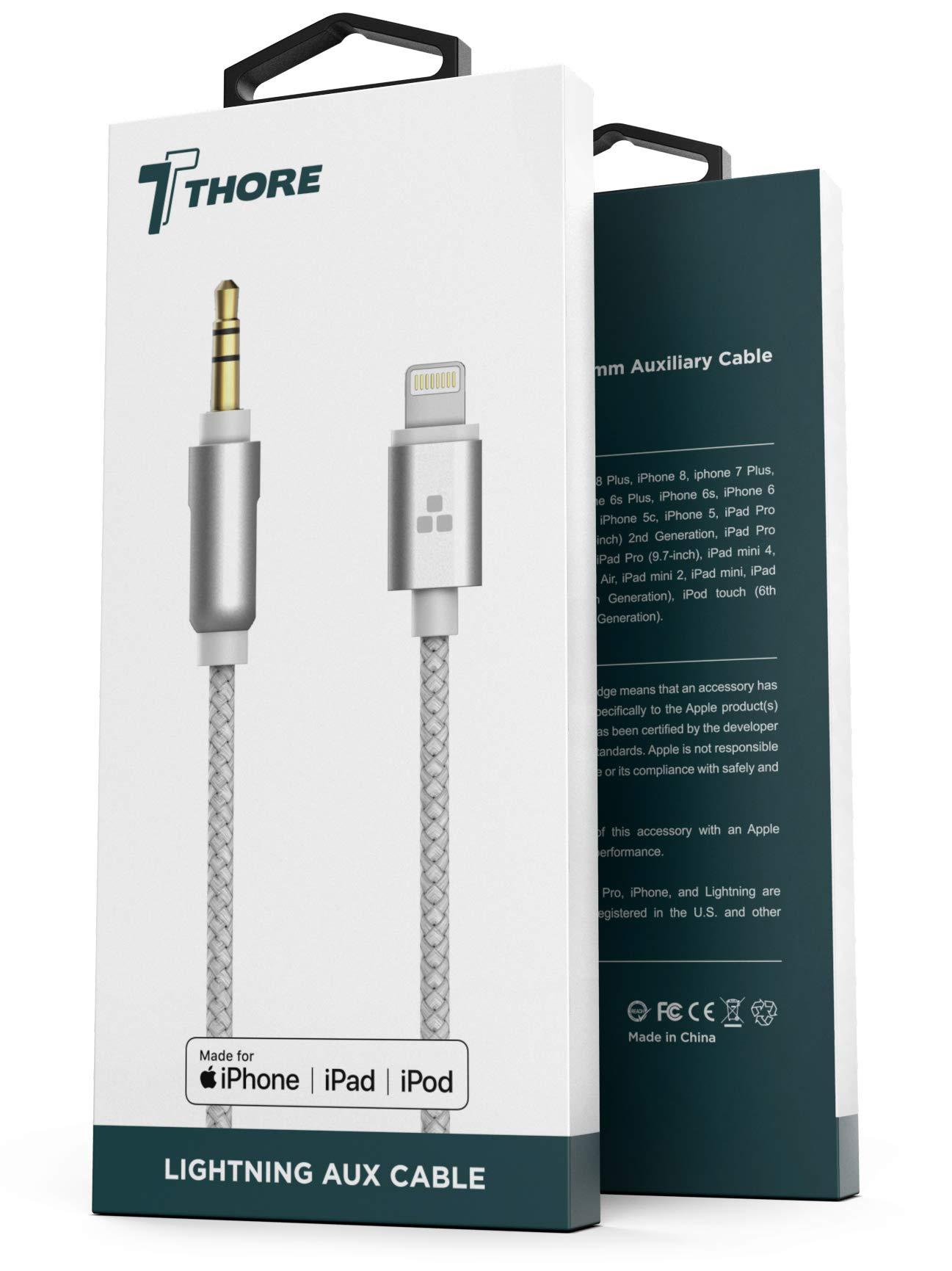 Thore (Apple MFI Certified) iPhone Aux Lightning Cord to Male 3.5mm Auxiliary Cable (iPhone Audio Link to Car Jack, Headphones & Speakers) (White)