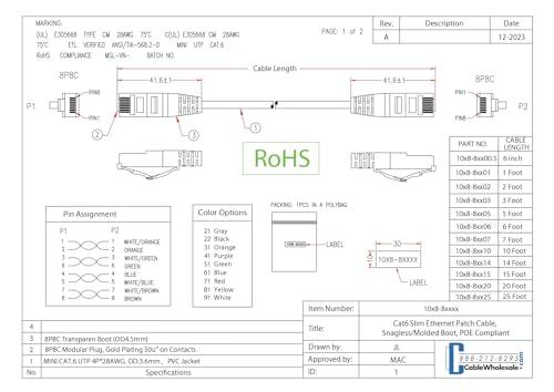 CableWholesale CableWholesale Cat6 Slim Ethernet Patch Cable, 28AWG, ETL Approved, RJ45 Gold Plate Connector Snagless/Boot Unshielded Twisted Pair (UTP), Internet Network Patch Cable, Blue, 5 Foot