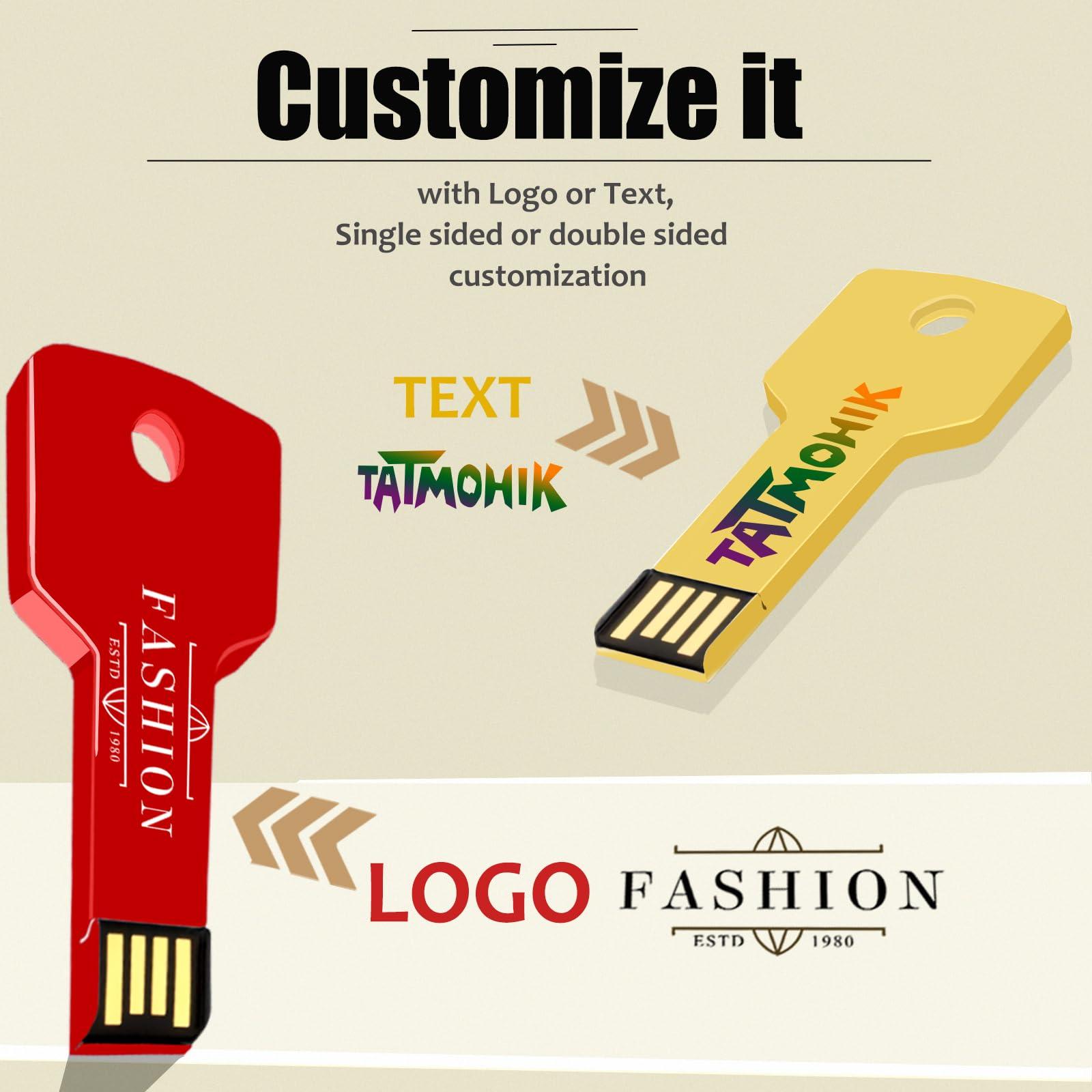 TATMOHIK Custom USB Flash Drive 16GB 200 Pack Customized USB Thumb Drive, Customizable USB Drive Logo Print Key Shape, Branding with TATMOHIK Personalized USB Stick, 200pcs Multiple Colors