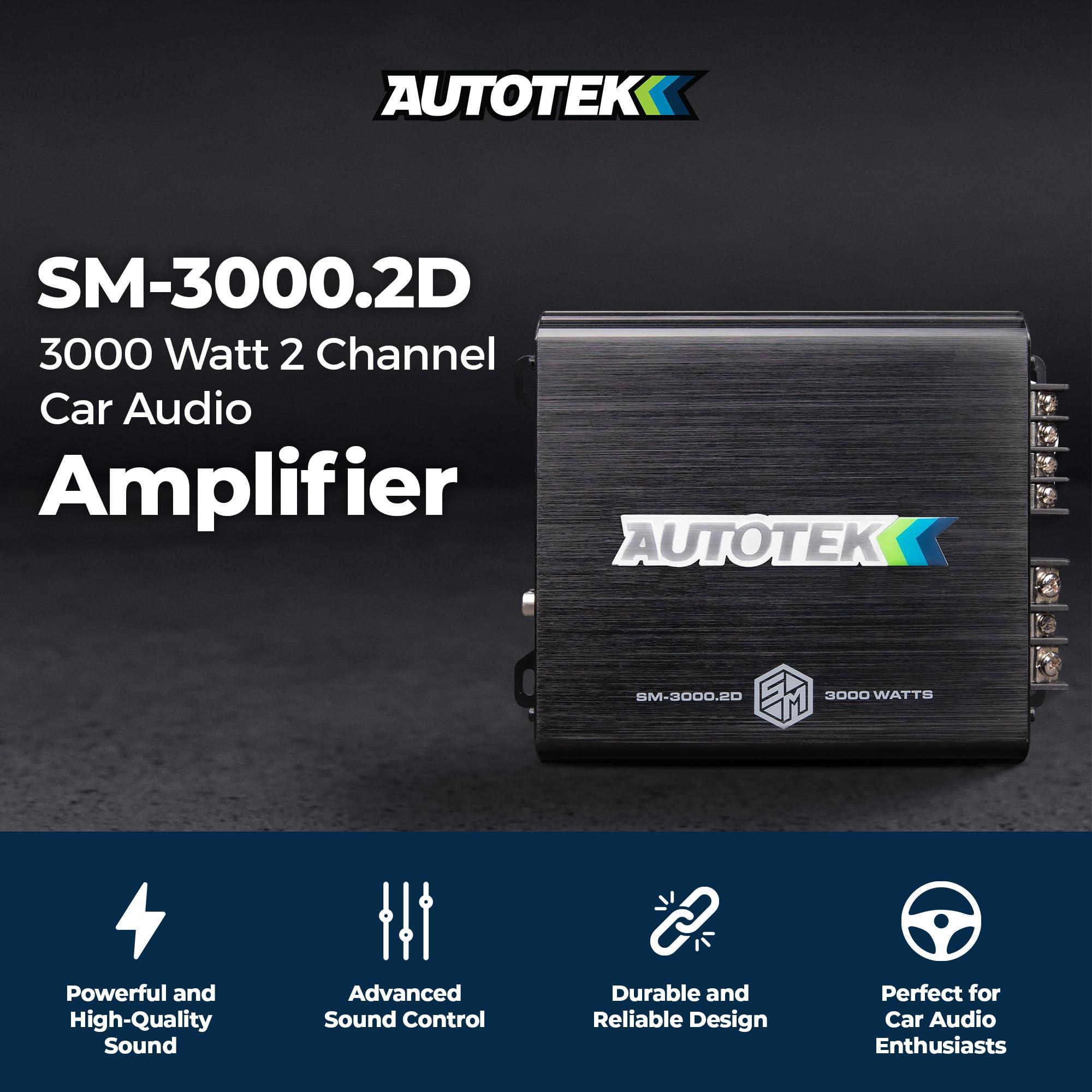 Autotek Autotek 3000 Watt 2 Channel Car Audio Amplifier, Street Machine SM-3000.2D, Black