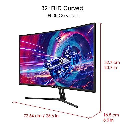 Sceptre Sceptre 32-inch Curved Gaming Monitor Overdrive up to 240Hz DisplayPort 165Hz 144Hz HDMI AMD FreeSync Build-in Speakers, Machine Black (C325B-185RD)