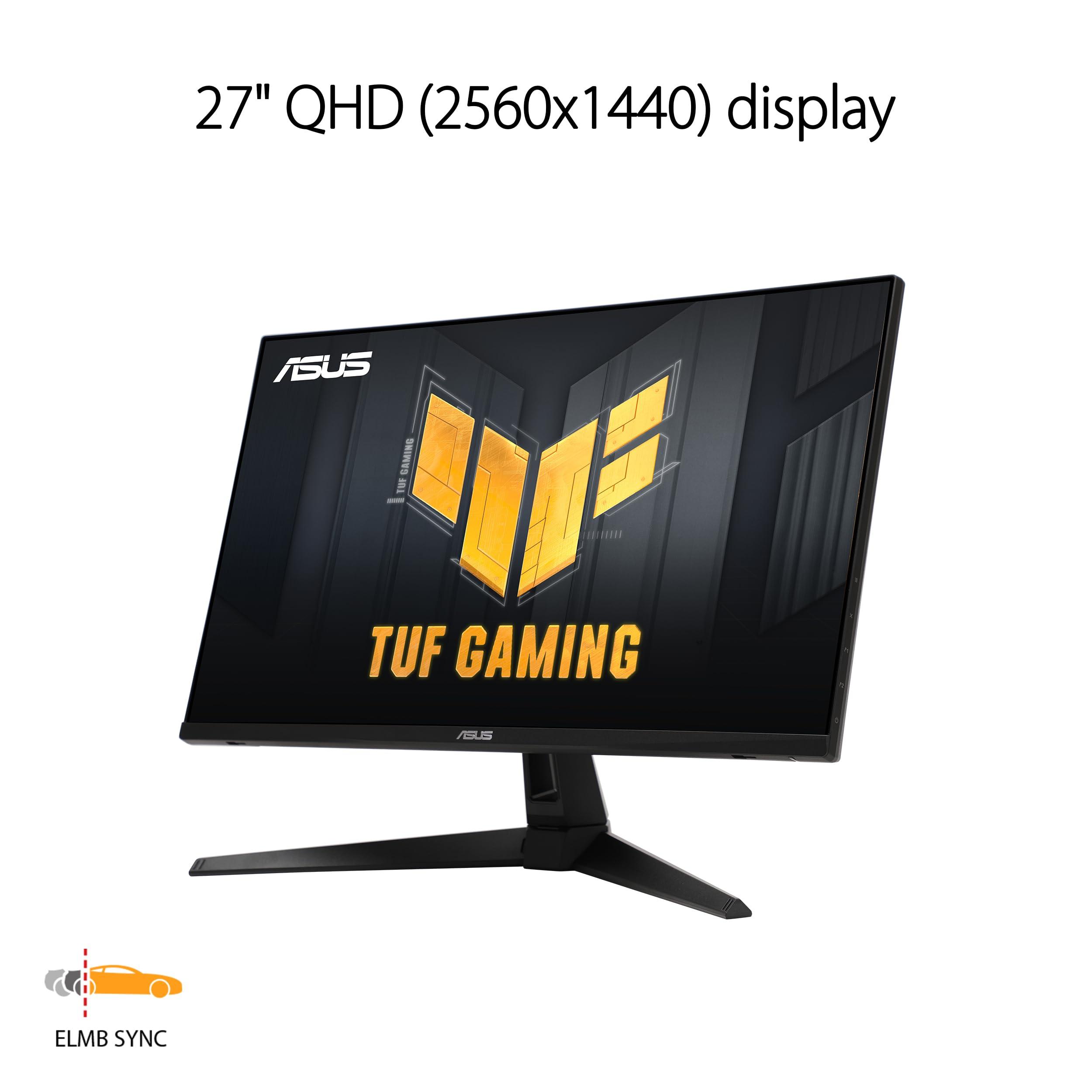 ASUS ASUS TUF Gaming 27 1440P HDR Monitor (VG27AQ3A) QHD (2560 x 1440), 180Hz, 1ms, Fast IPS, 130% sRGB, Extreme Low Motion Blur Sync, Speakers, Freesync Premium, G-SYNC Compatible, HDMI, DisplayPort
