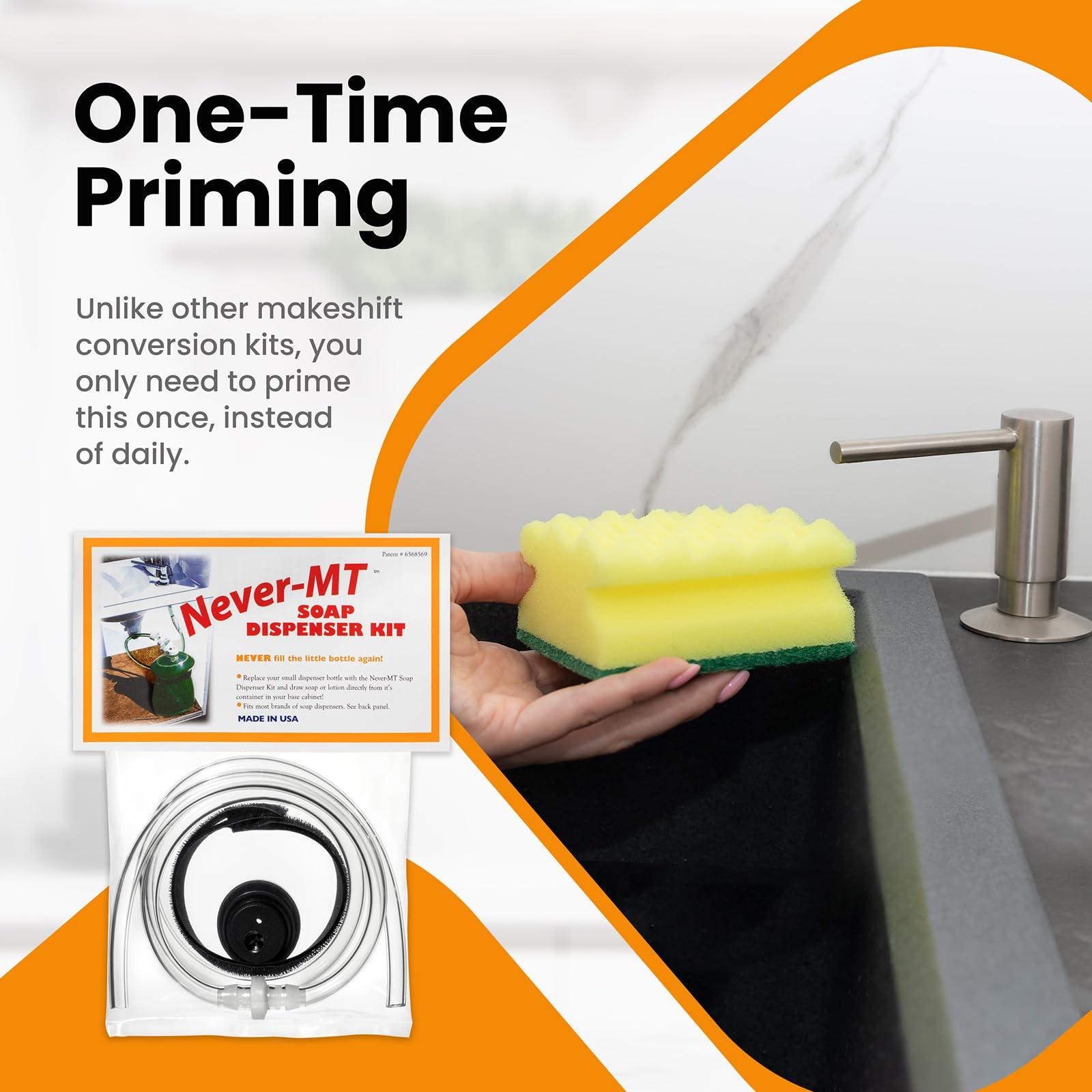 NEVER - MT Never - MT - The Original Soap Dispenser Conversion Kit - Made in The USA - Kitchen Sink Extension Tube Kit - Never Fill The Little Bottle Again!