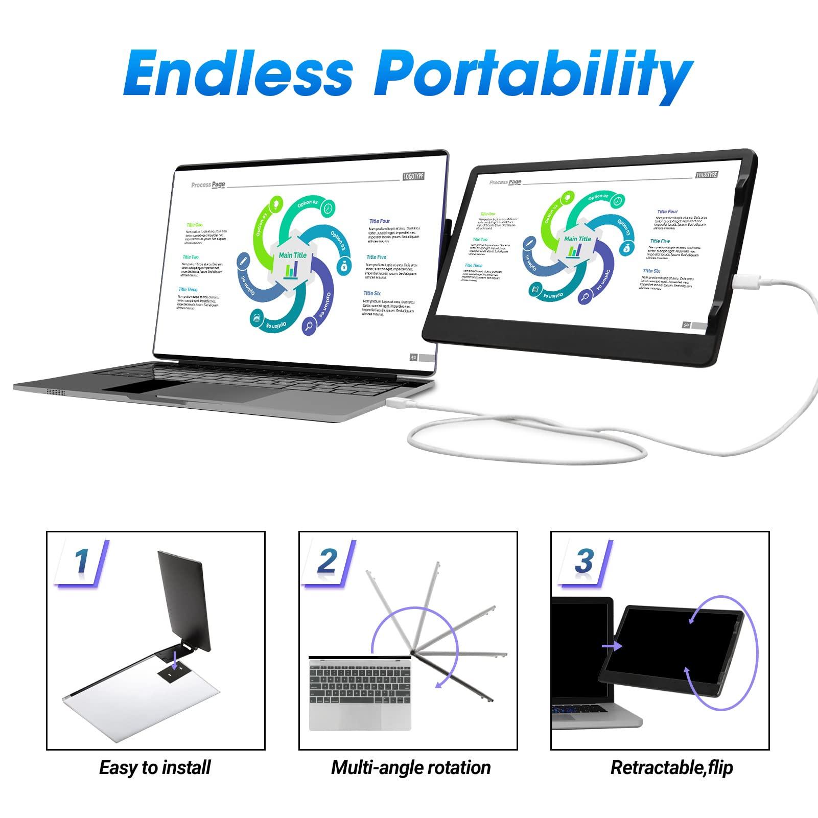 Anvazise Anvazise Laptop Monitor Extender, 11.6/14.1 inch Portable Monitor Dual Screen External Second Monitor 19201080 FHD IPS,USB-C/HDMI,Plug and Play,for Laptop Notebook (11.6 inch)