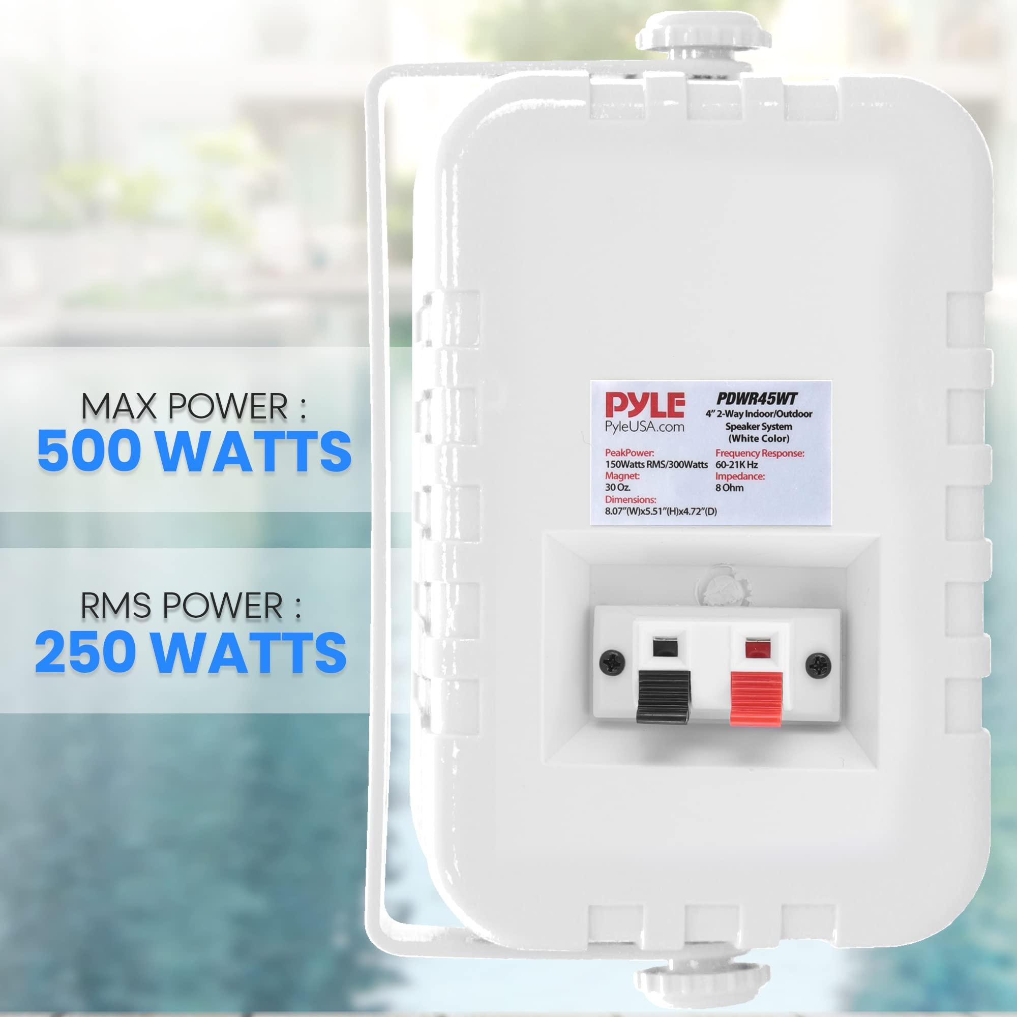 Pyle PyleUsa Indoor Outdoor Speakers Pair - 300 Watt Dual Waterproof 4 2-Way Full Range Speaker System w/ 1/2 High Compliance Polymer Tweeter - in-Home, Boat, Deck, Patio, Poolside (White) - PDWR45WT
